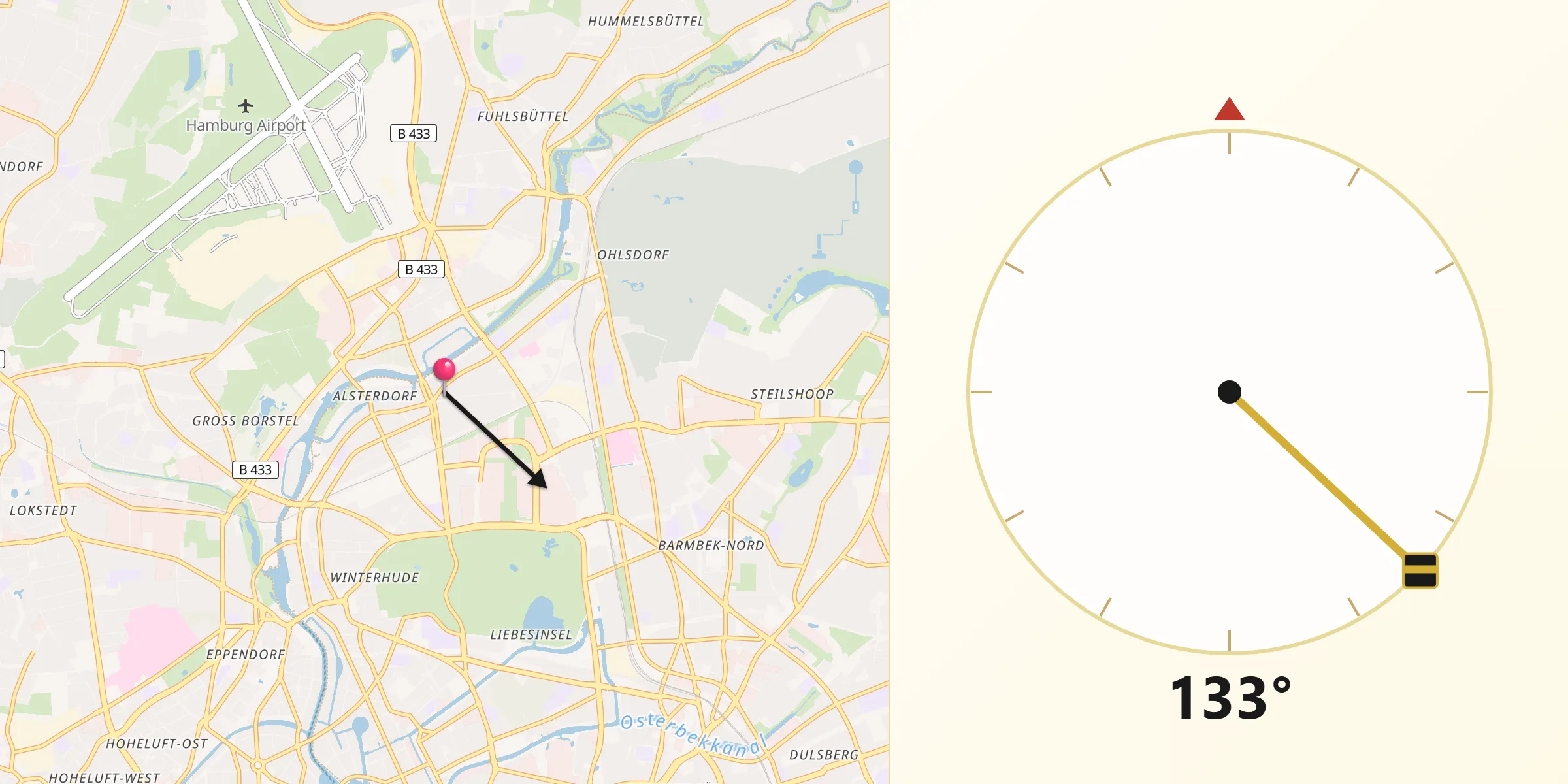 Qibla-Richtung von Hamburg-Alsterdorf