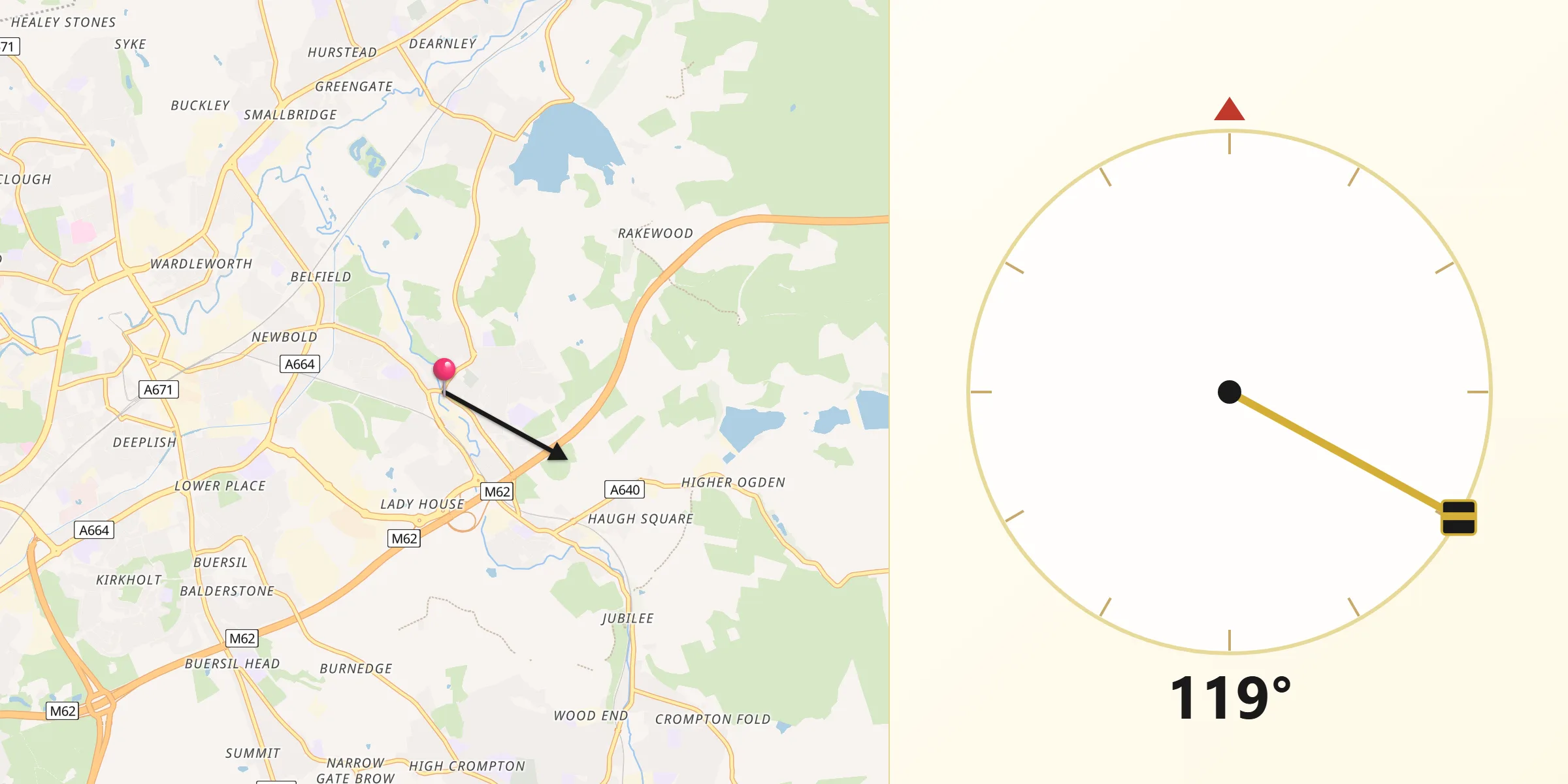 Qibla Direction from Milnrow