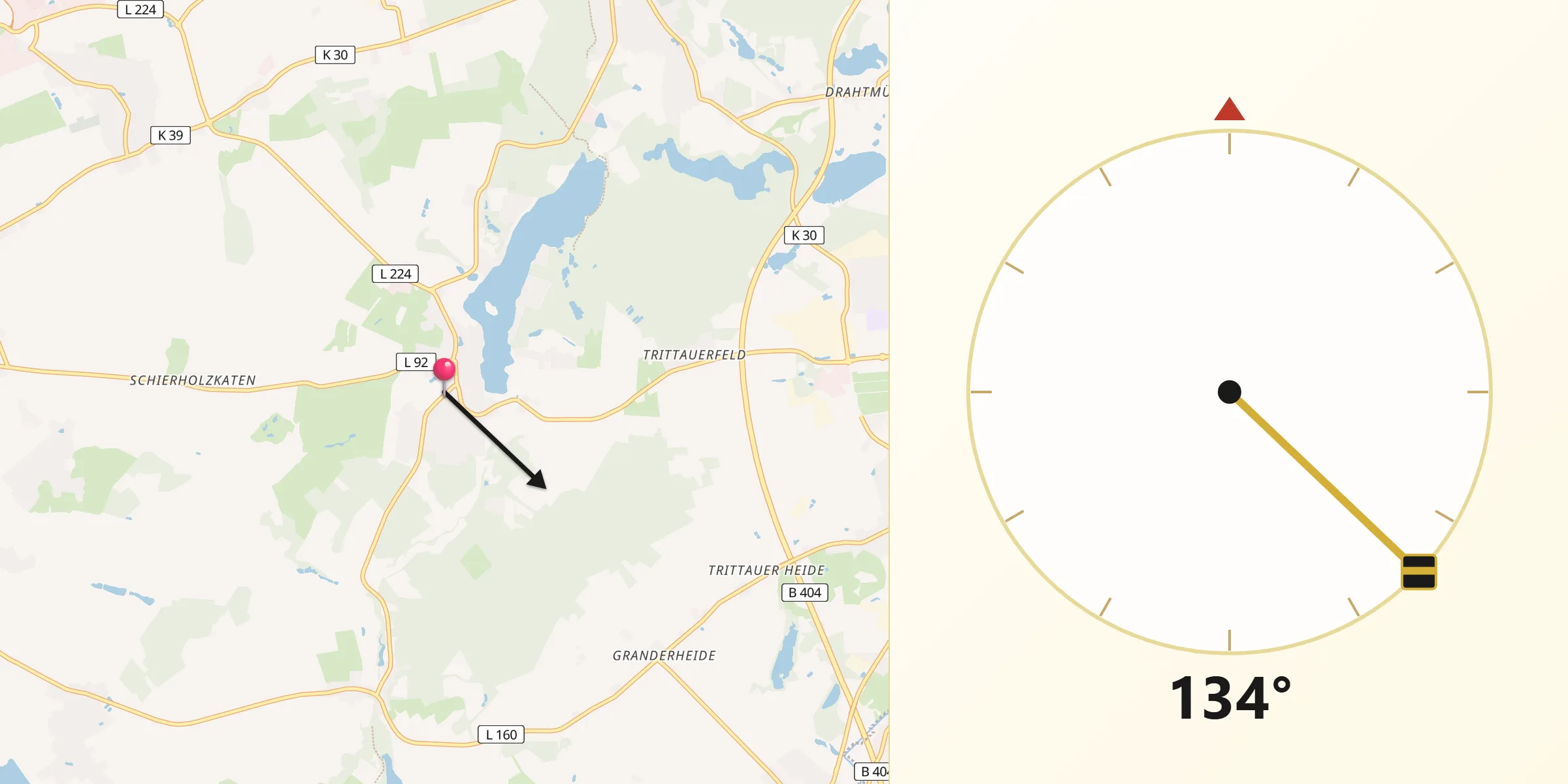 Qibla-Richtung von Großensee