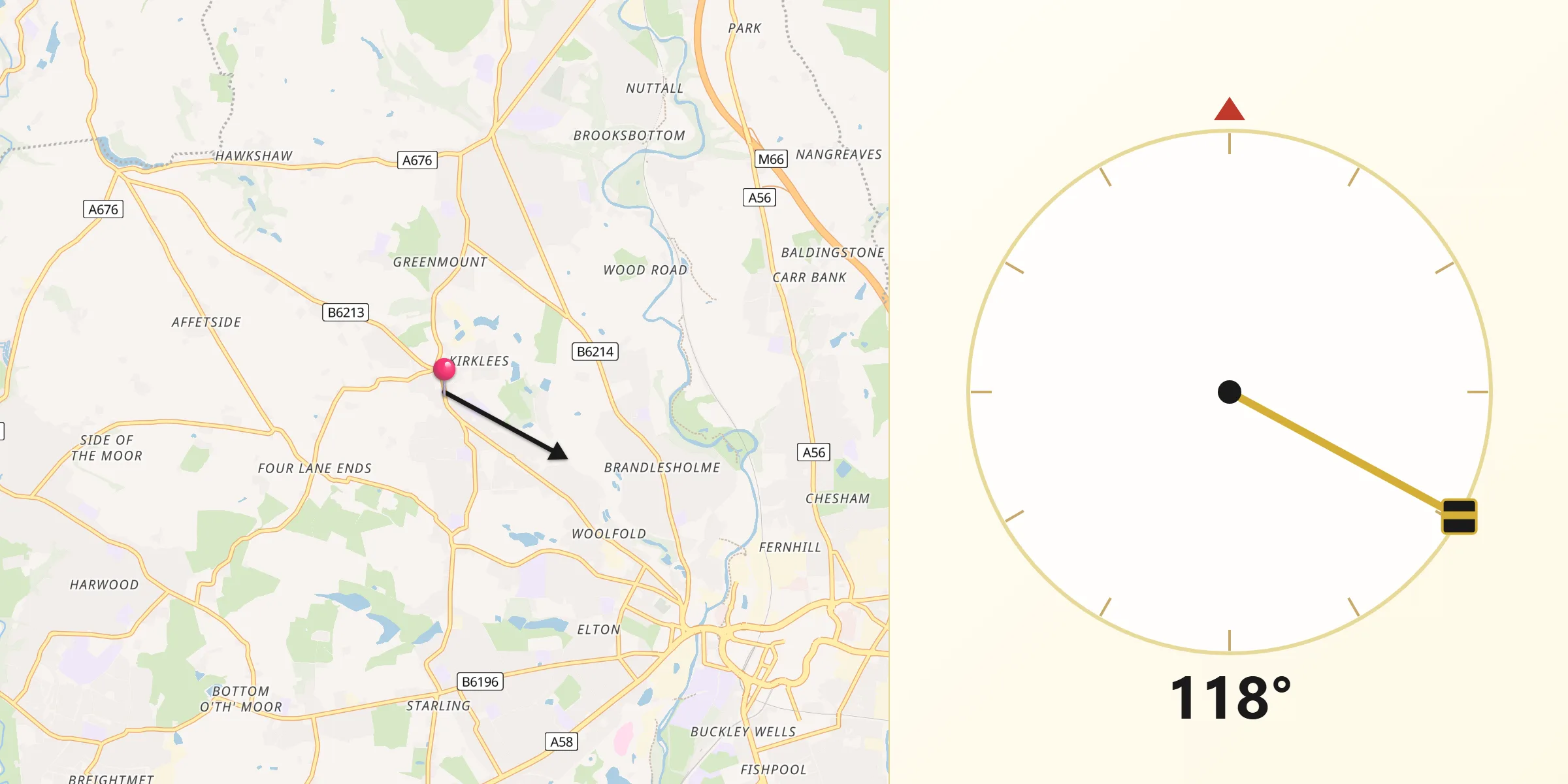 Qibla Direction from Tottington