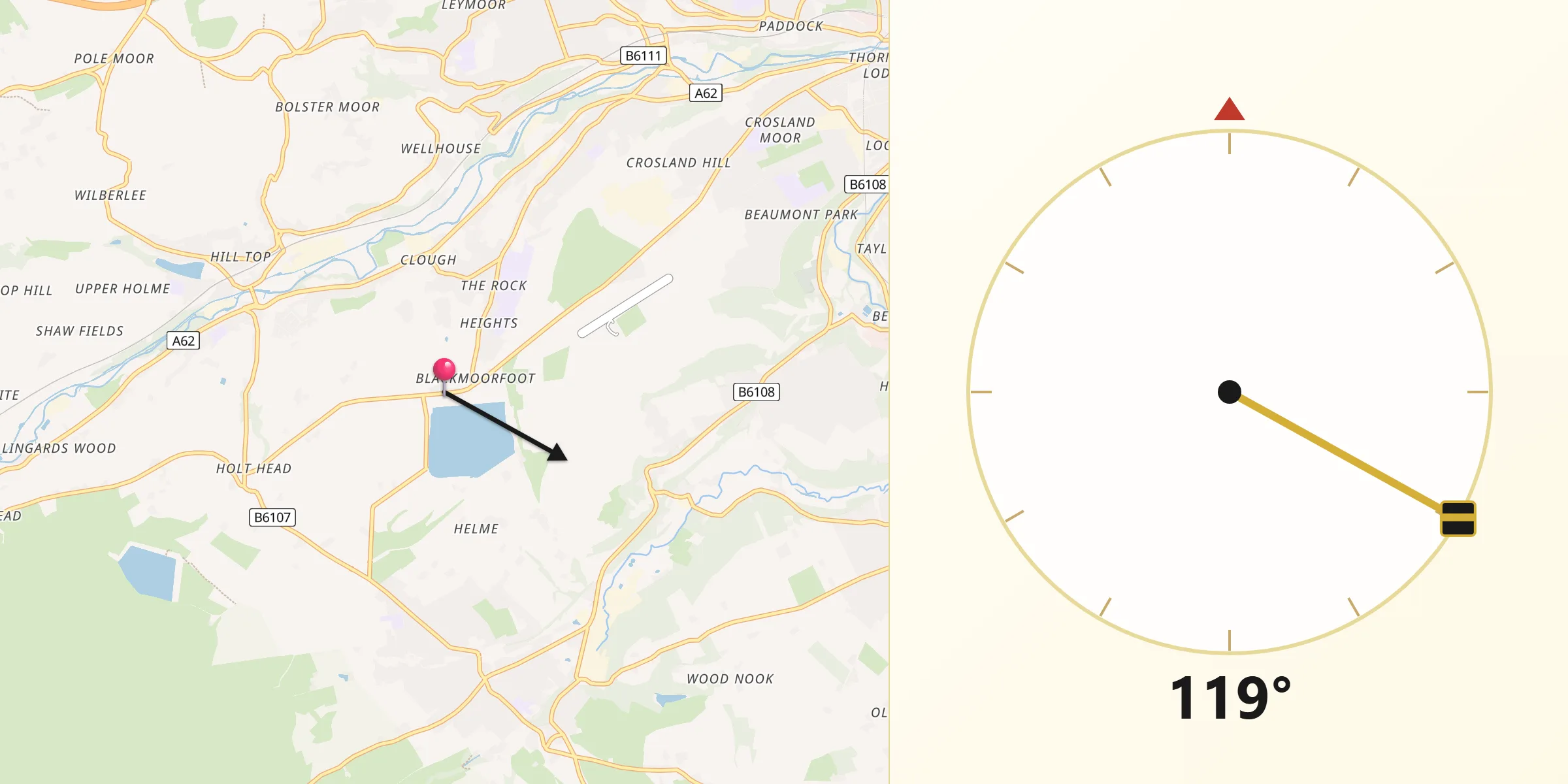 Qibla Direction from Blackmoorfoot