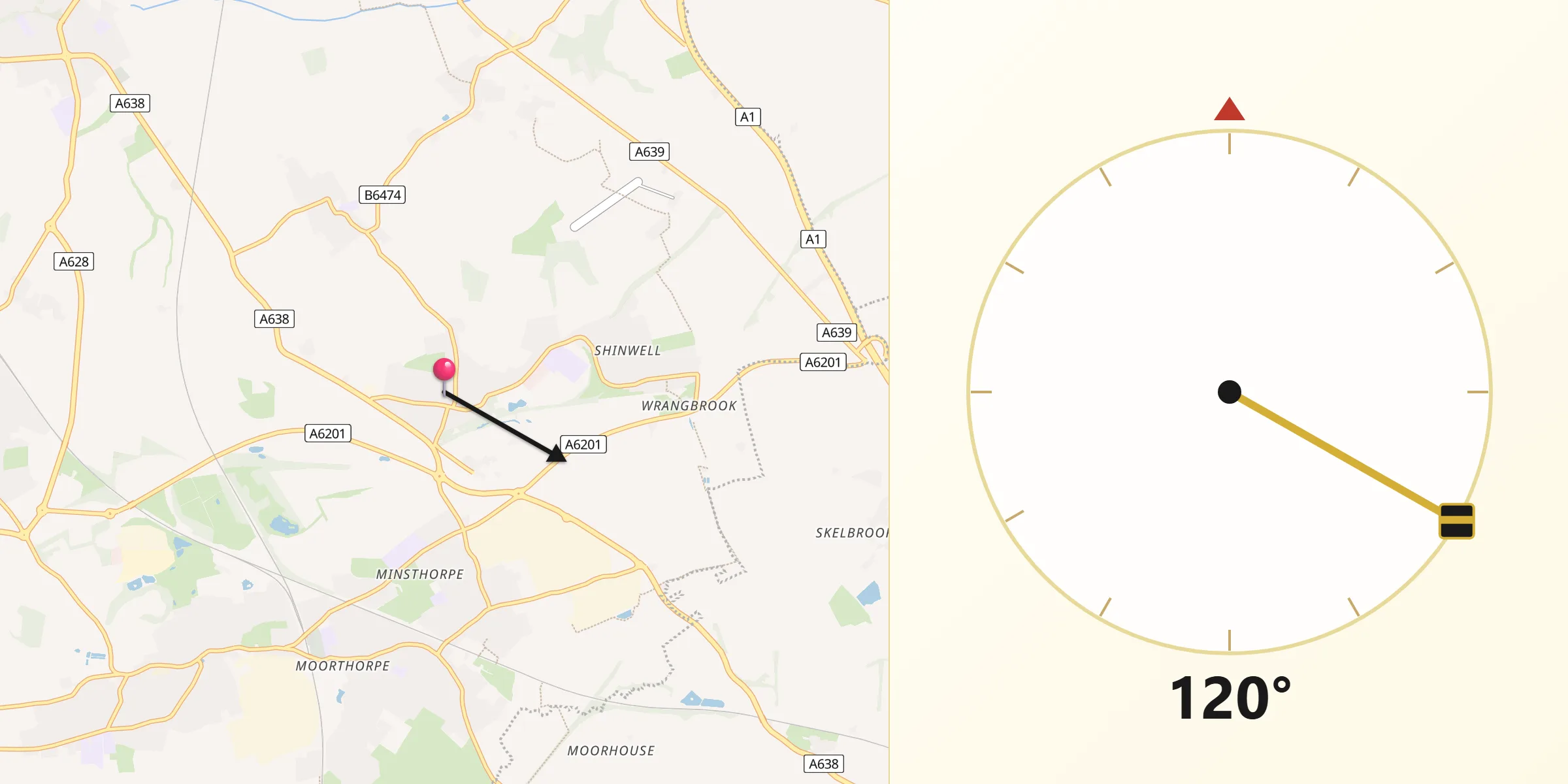 Qibla Direction from Upton