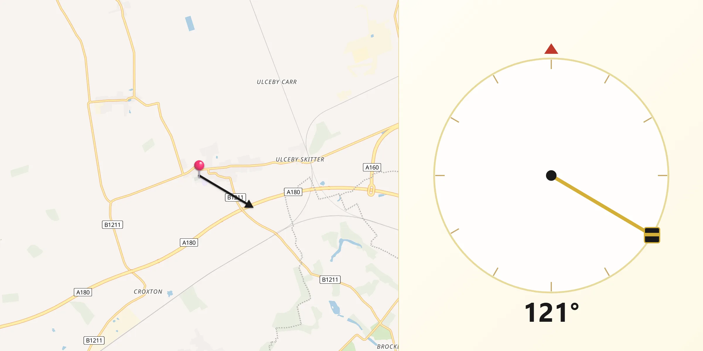 Qibla Direction from Ulceby