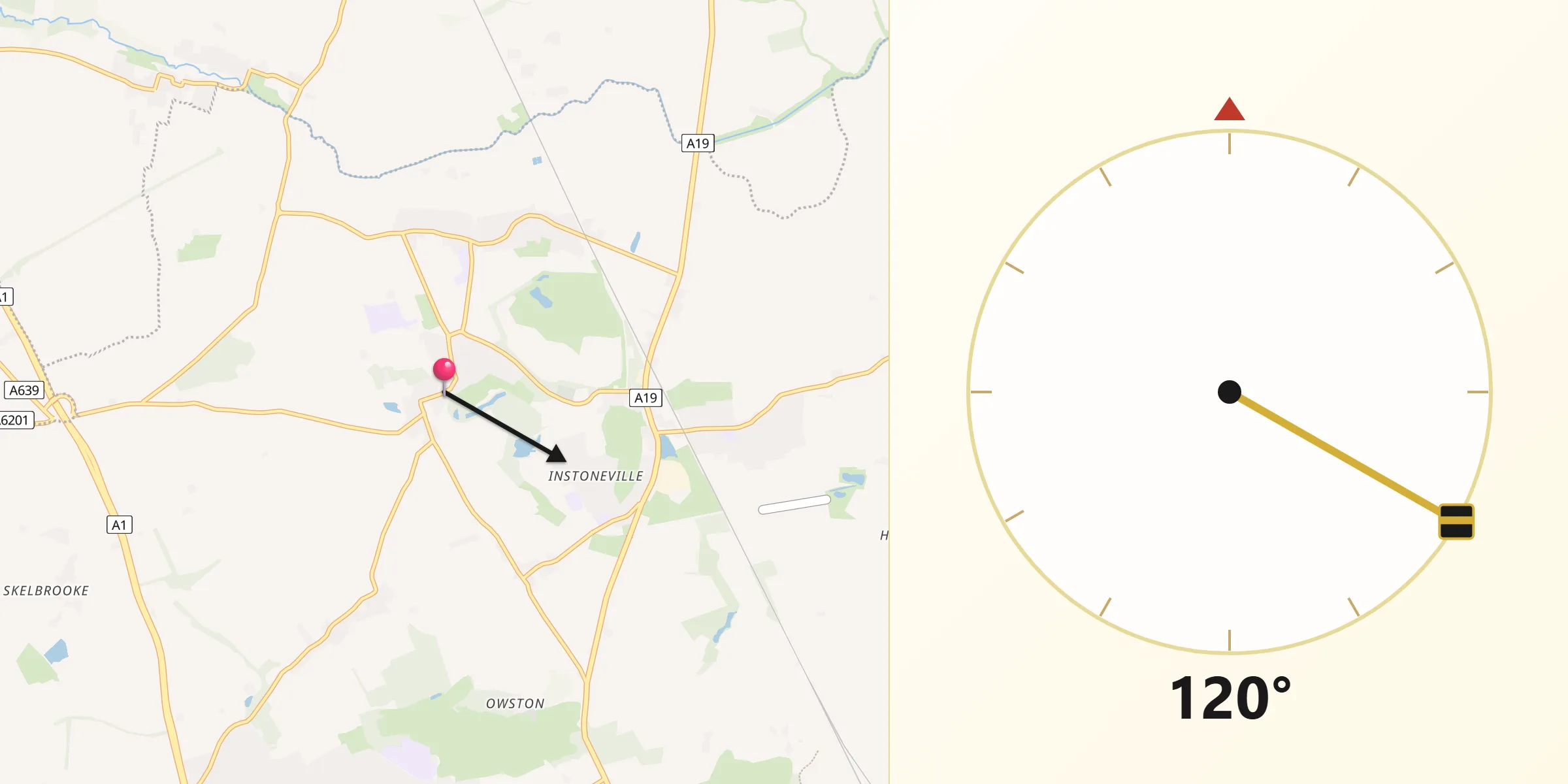 Qibla Direction from Campsall