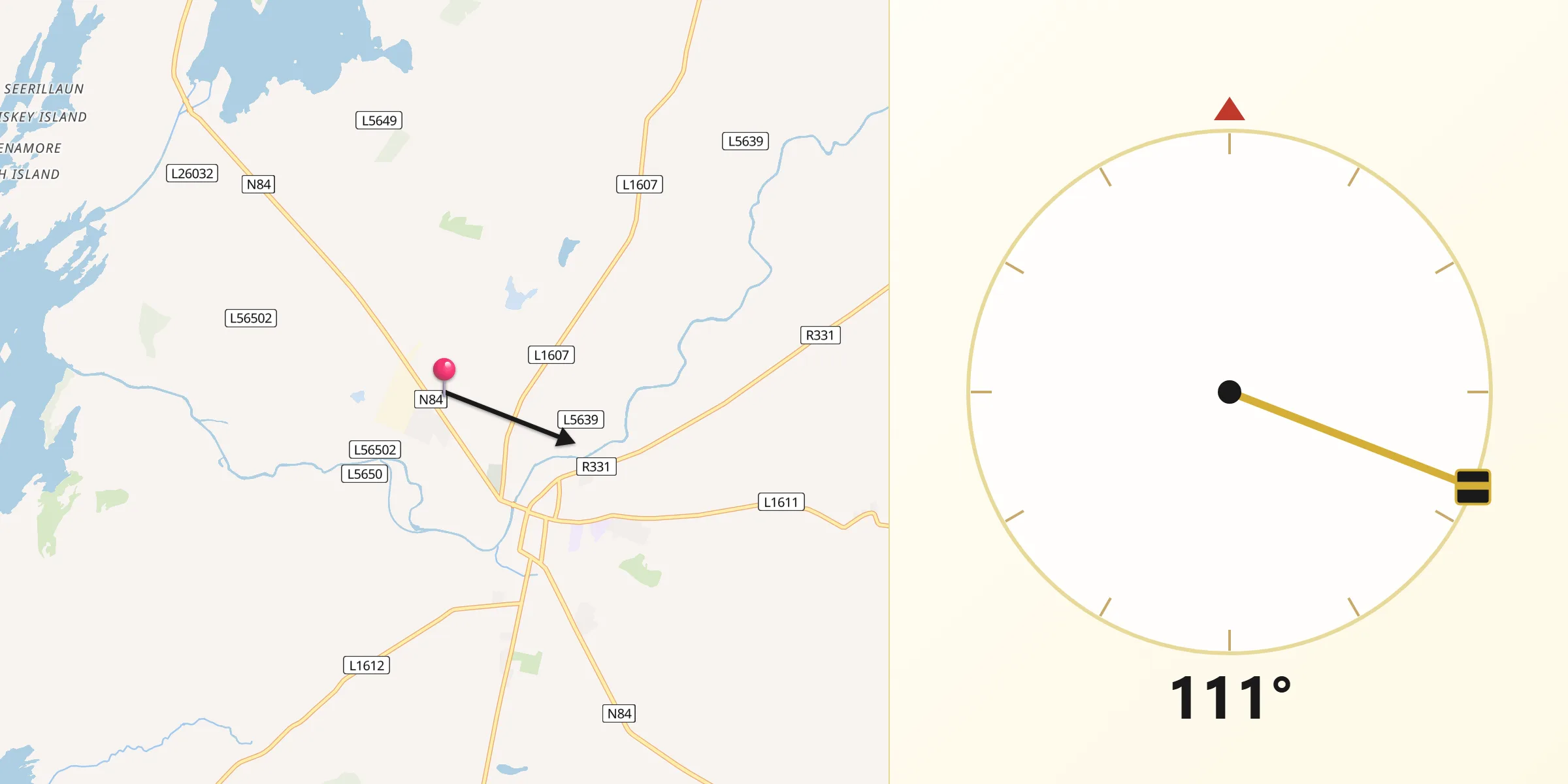 Qibla Direction from Ballinrobe