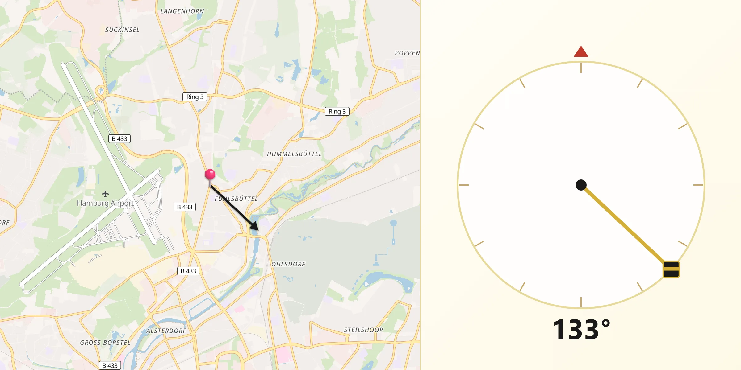 Qibla-Richtung von Fuhlsbüttel