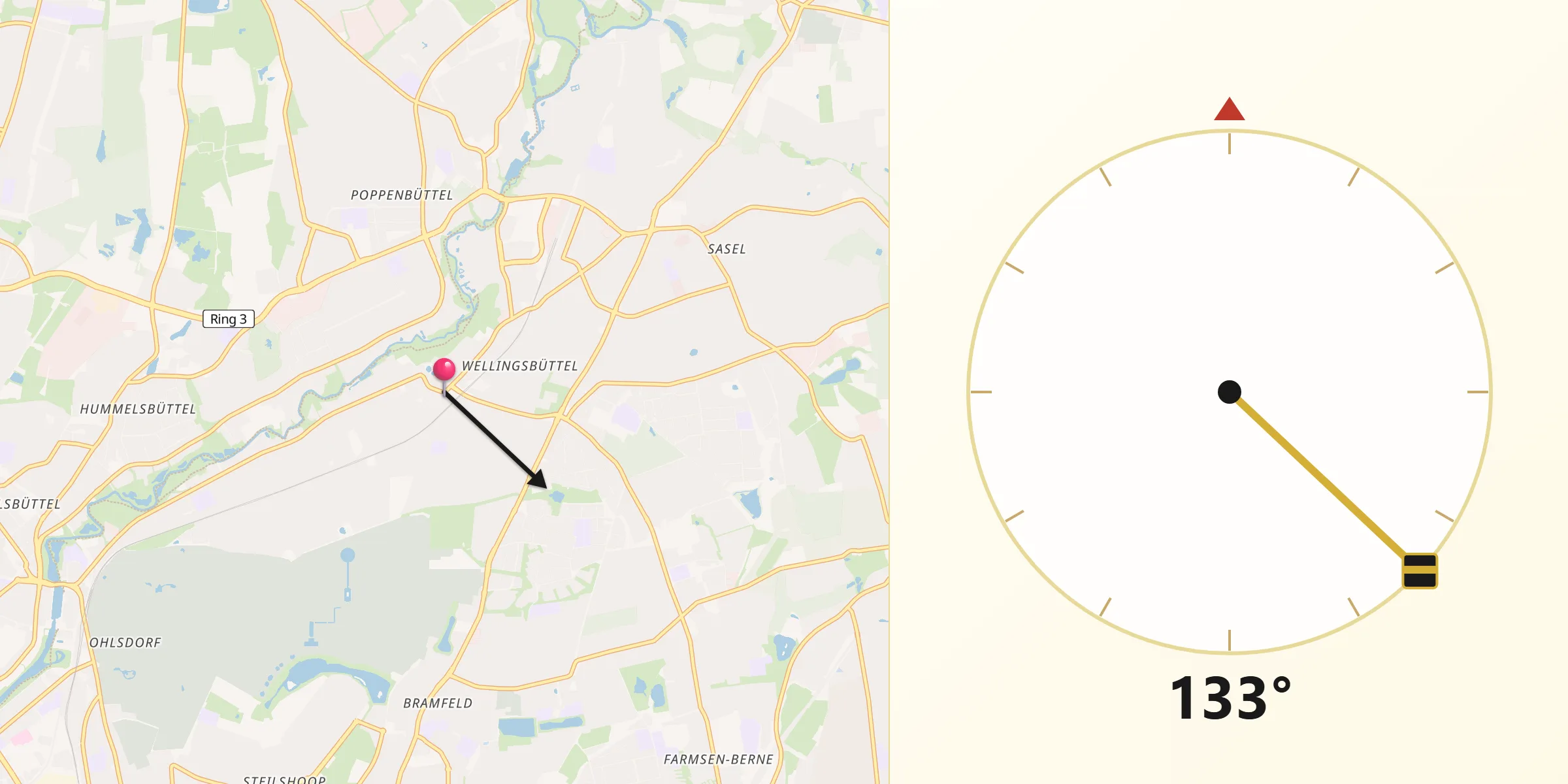 Qibla-Richtung von Wellingsbüttel