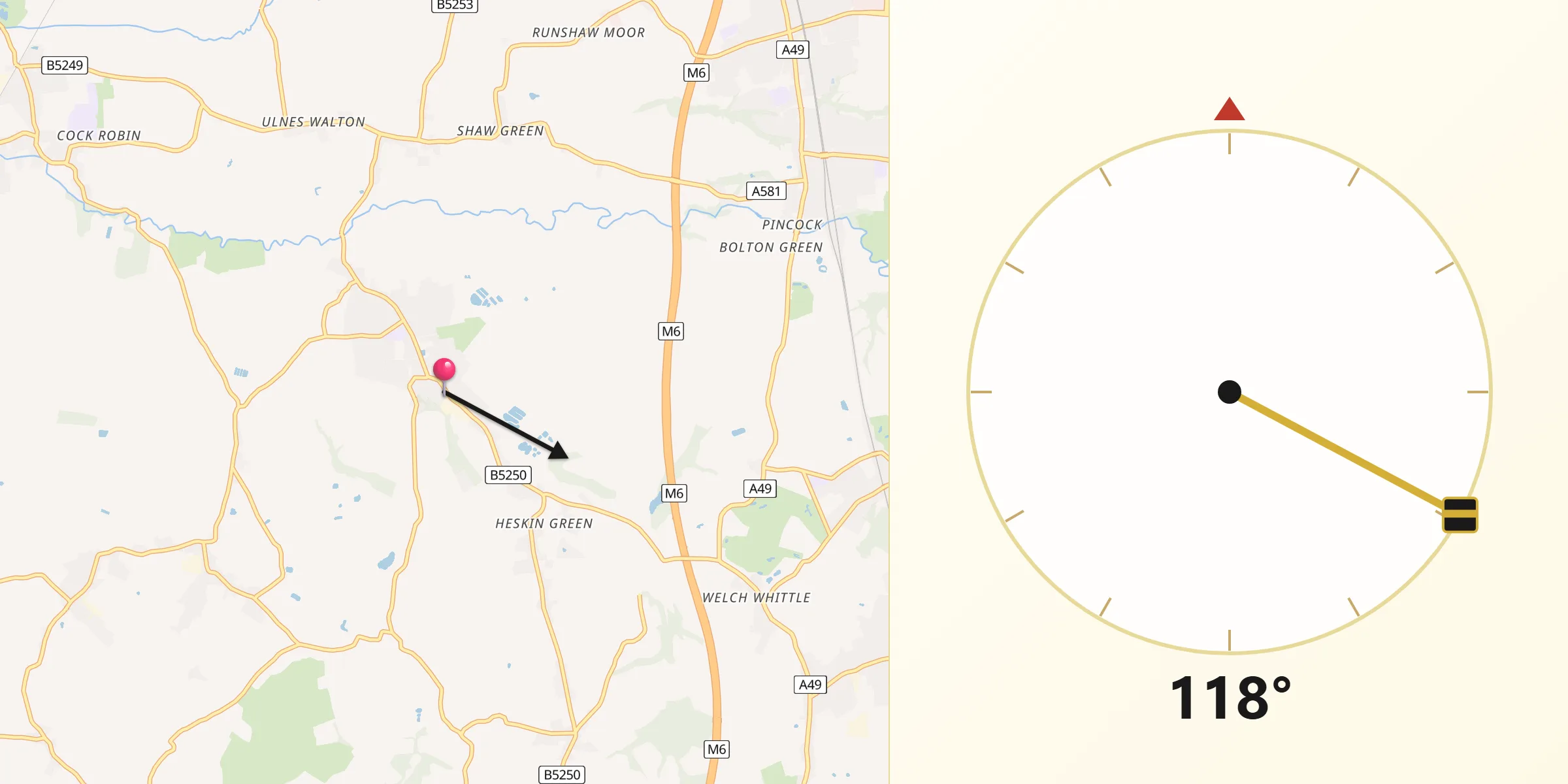 Qibla Direction from Eccleston