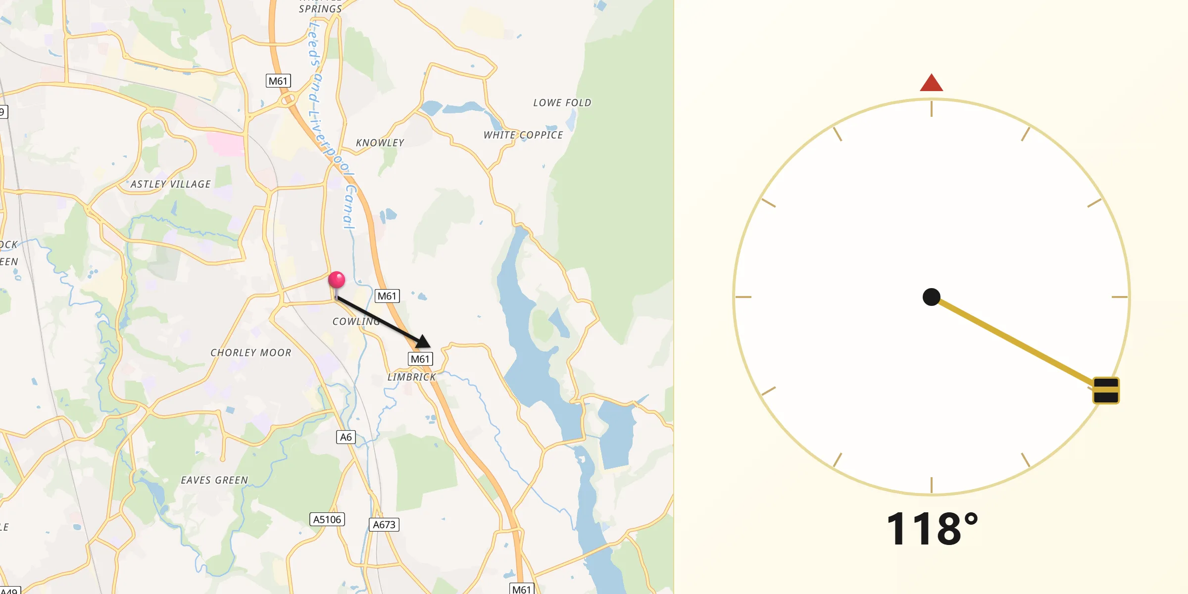 Qibla Direction from Chorley