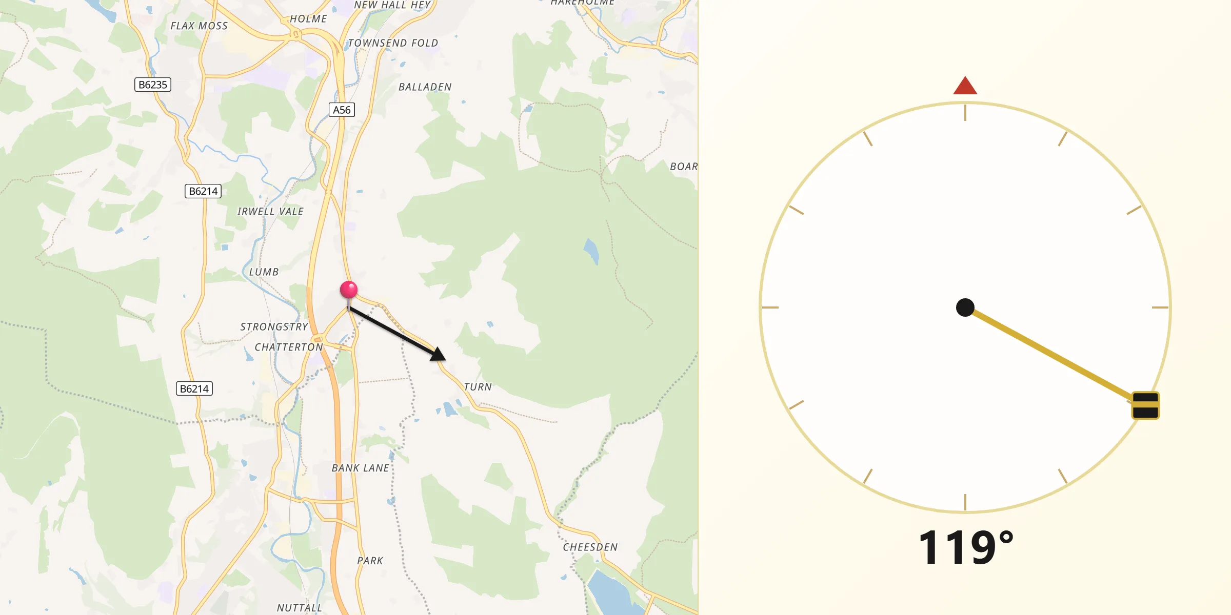 Qibla Direction from Edenfield