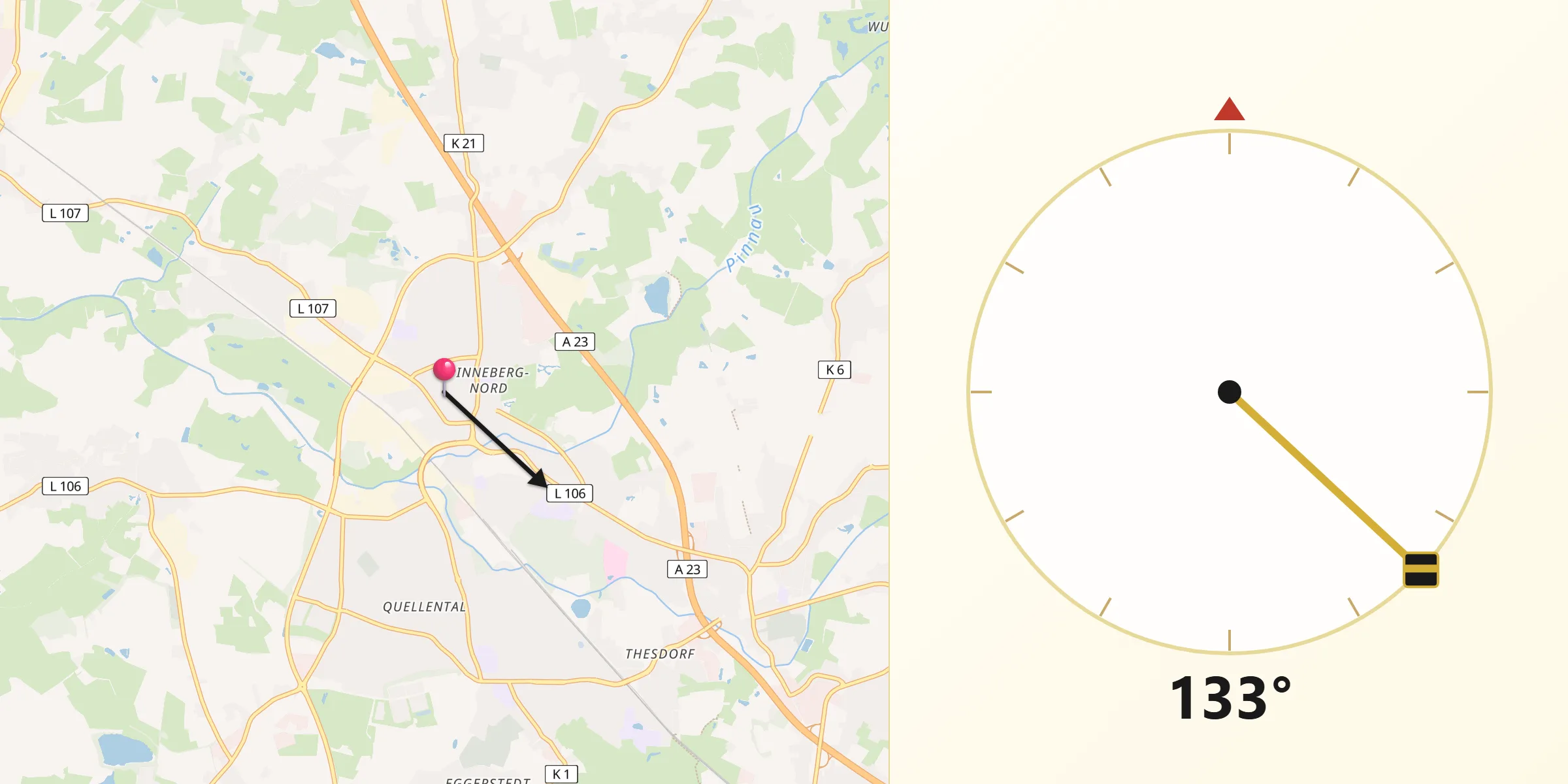 Qibla-Richtung von Pinneberg