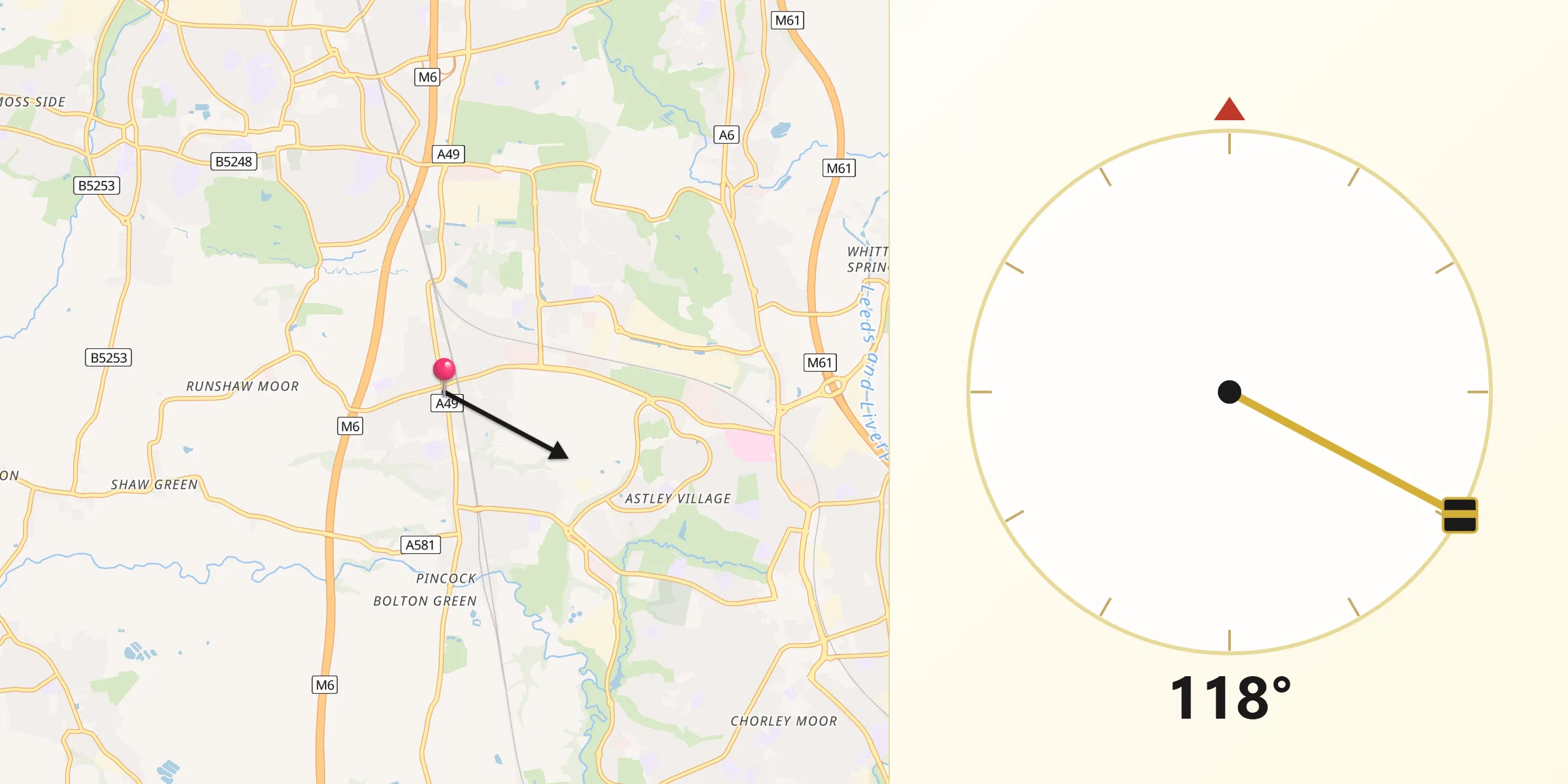 Qibla Direction from Euxton