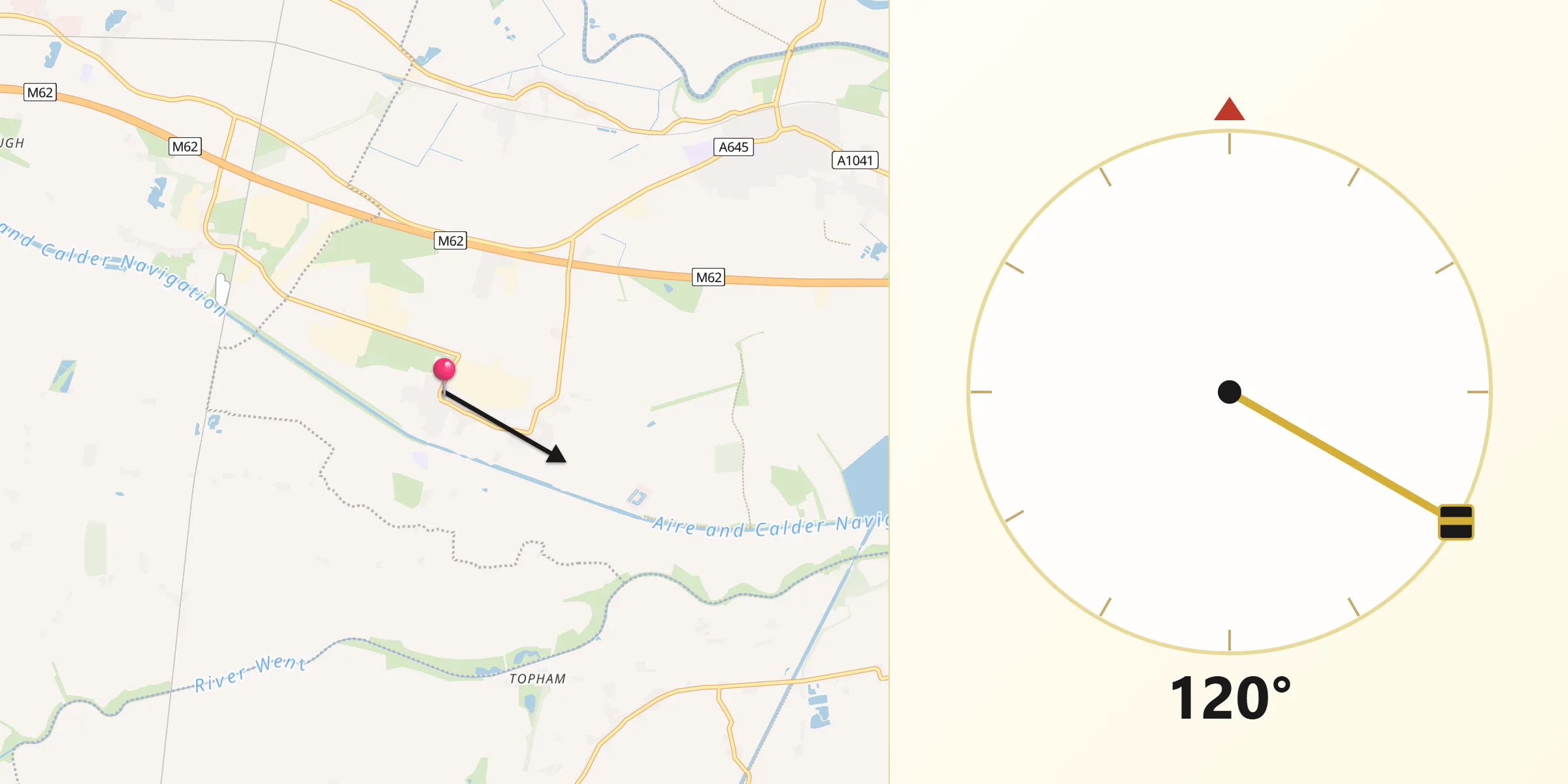 Qibla Direction from Pollington