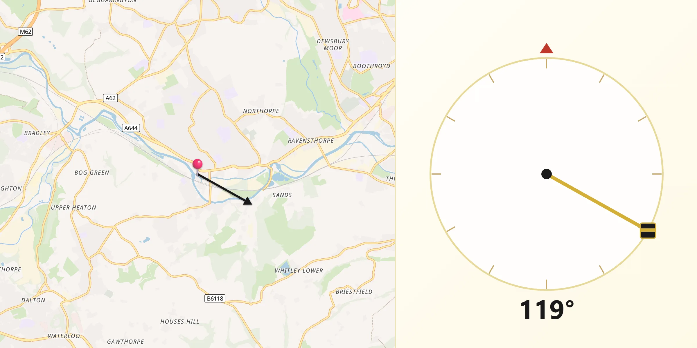 Qibla Direction from Mirfield
