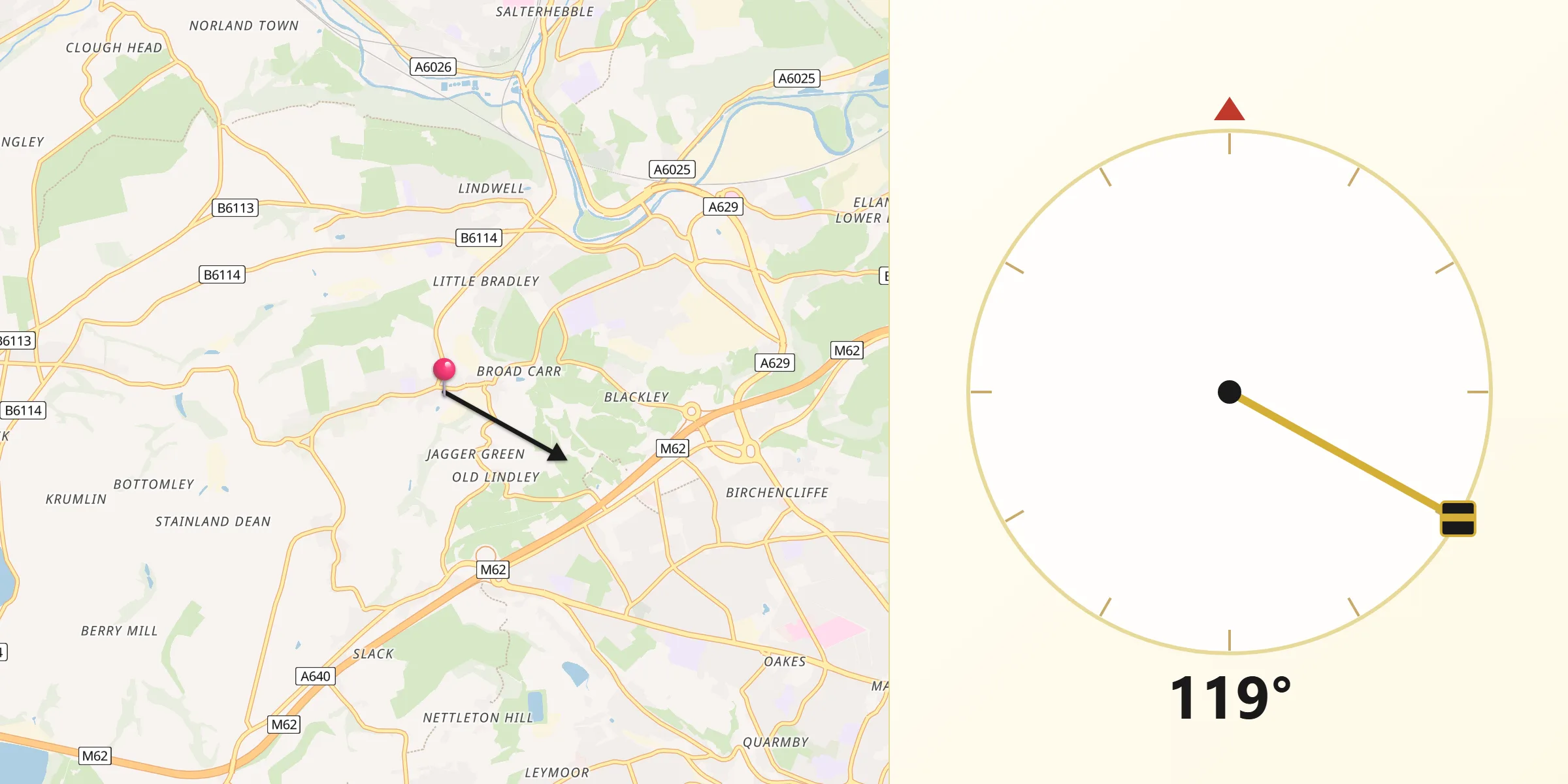 Qibla Direction from Holywell Green