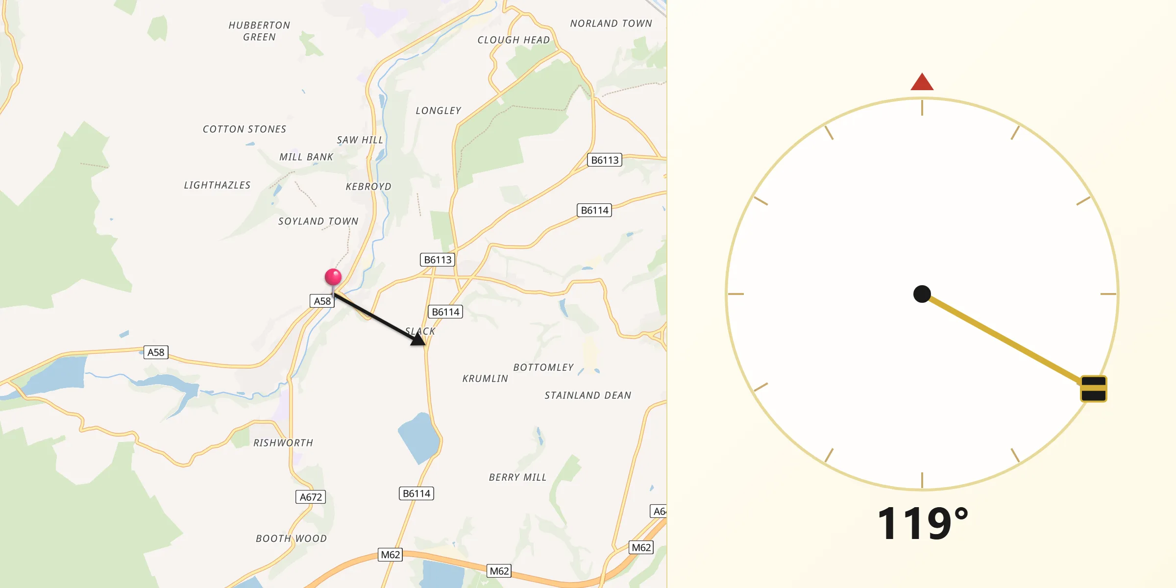 Qibla Direction from Ripponden