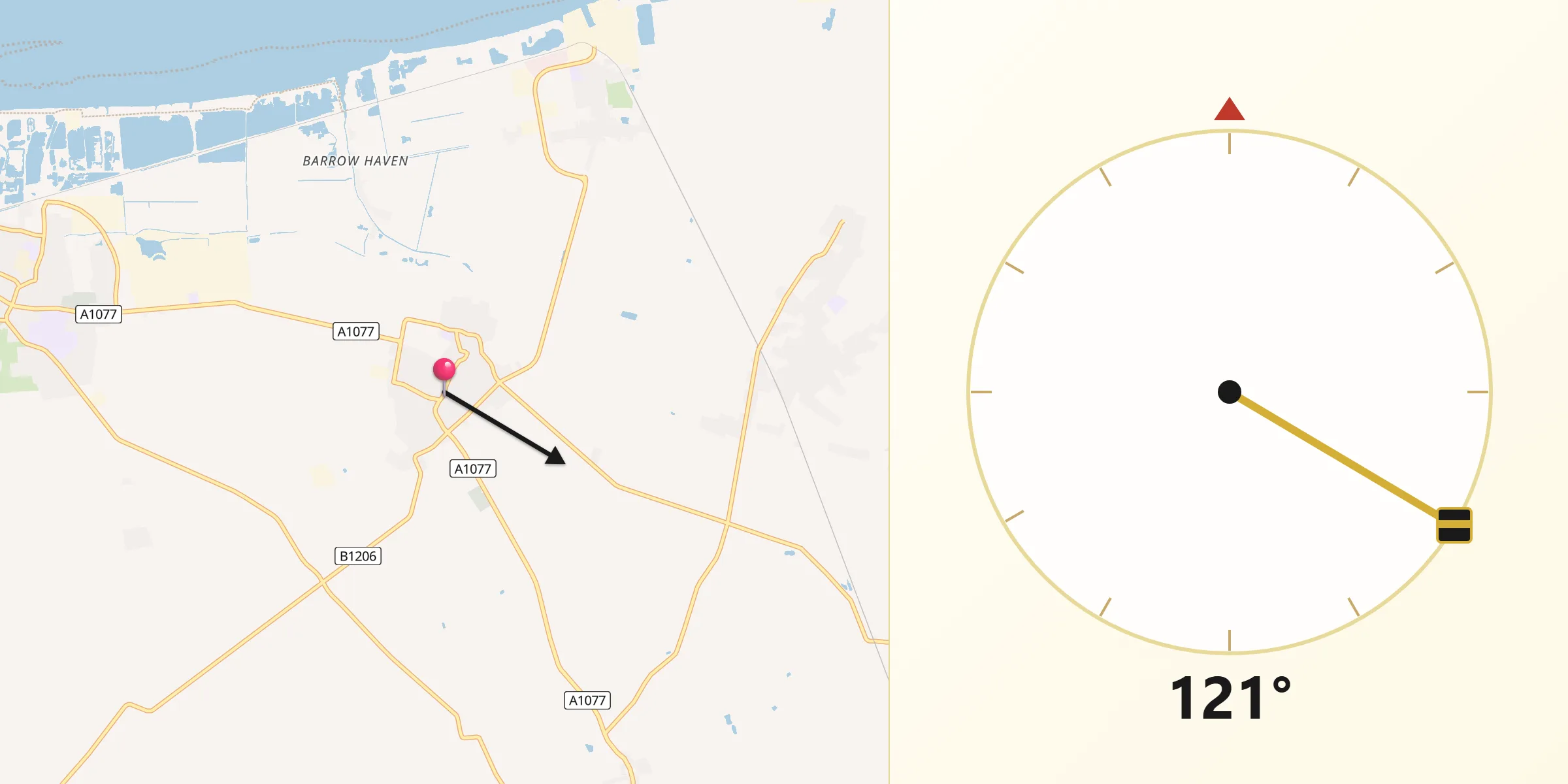 Qibla Direction from Barrow upon Humber