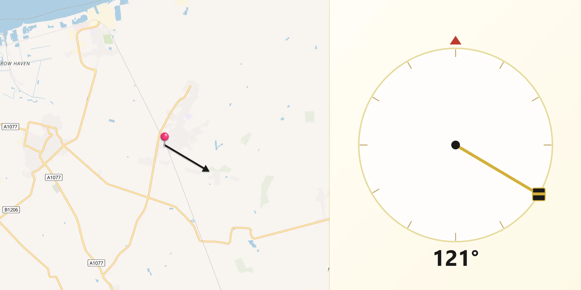 Qibla Direction from Goxhill