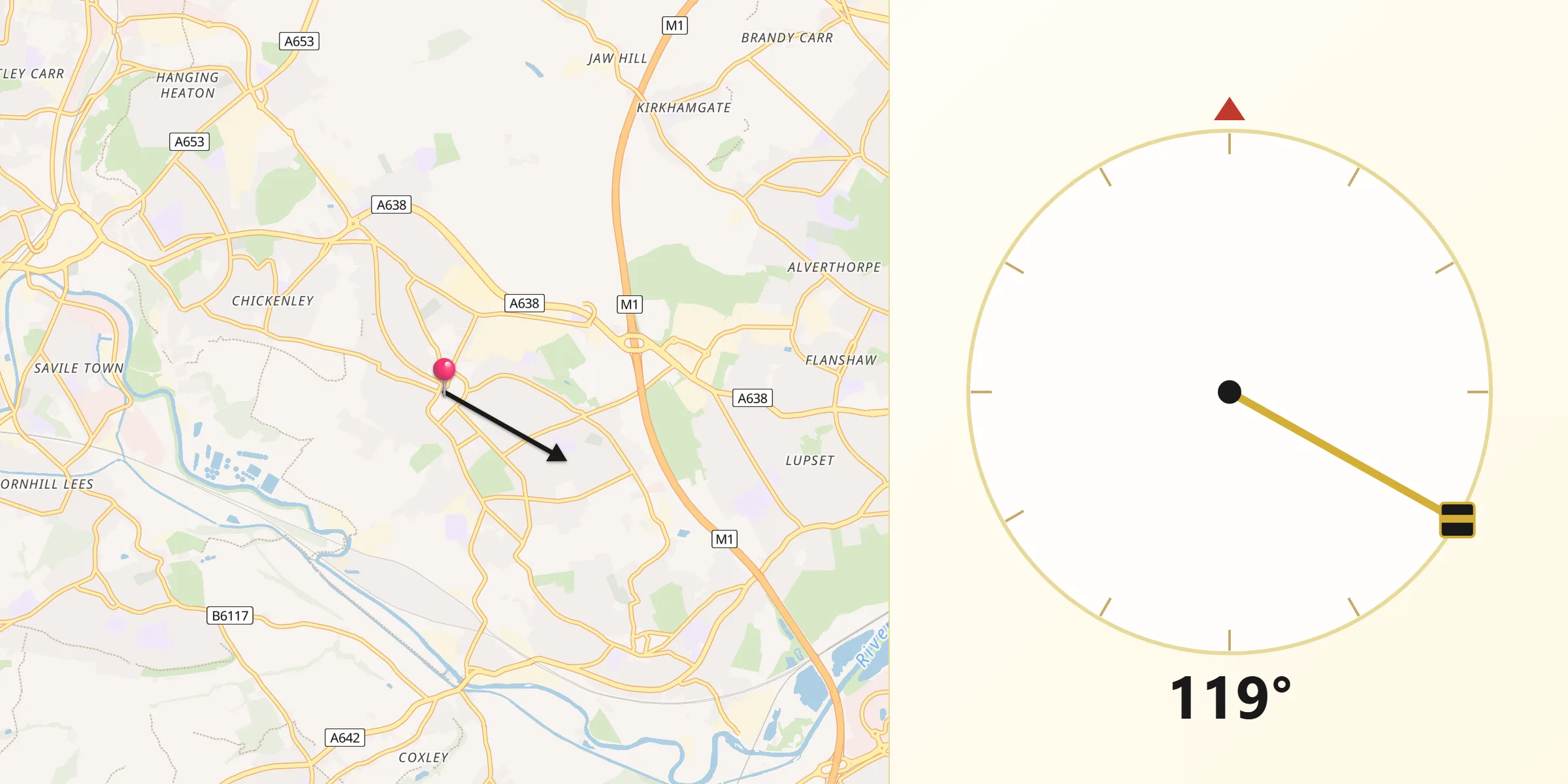 Qibla Direction from Ossett