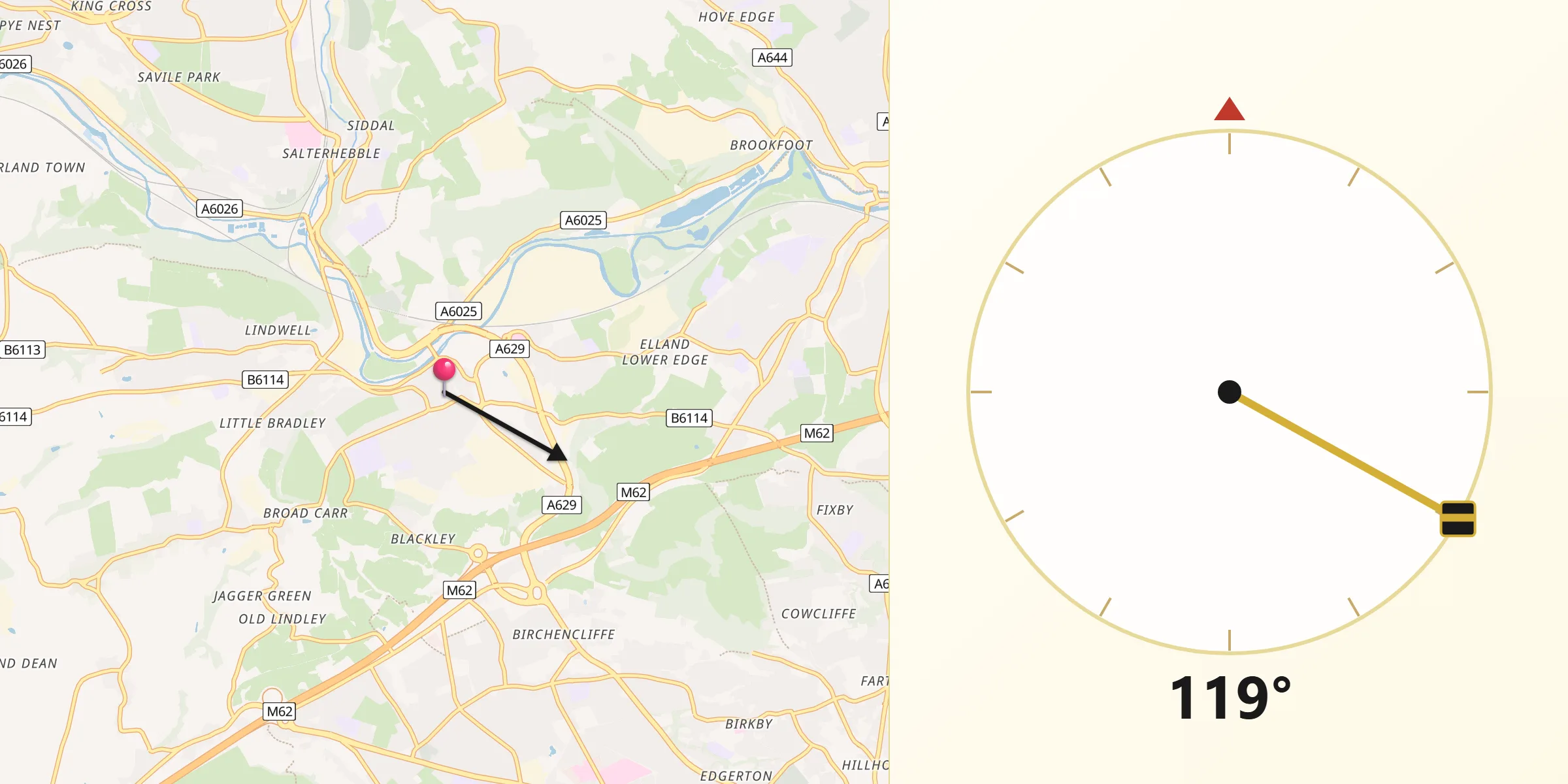 Qibla Direction from Elland