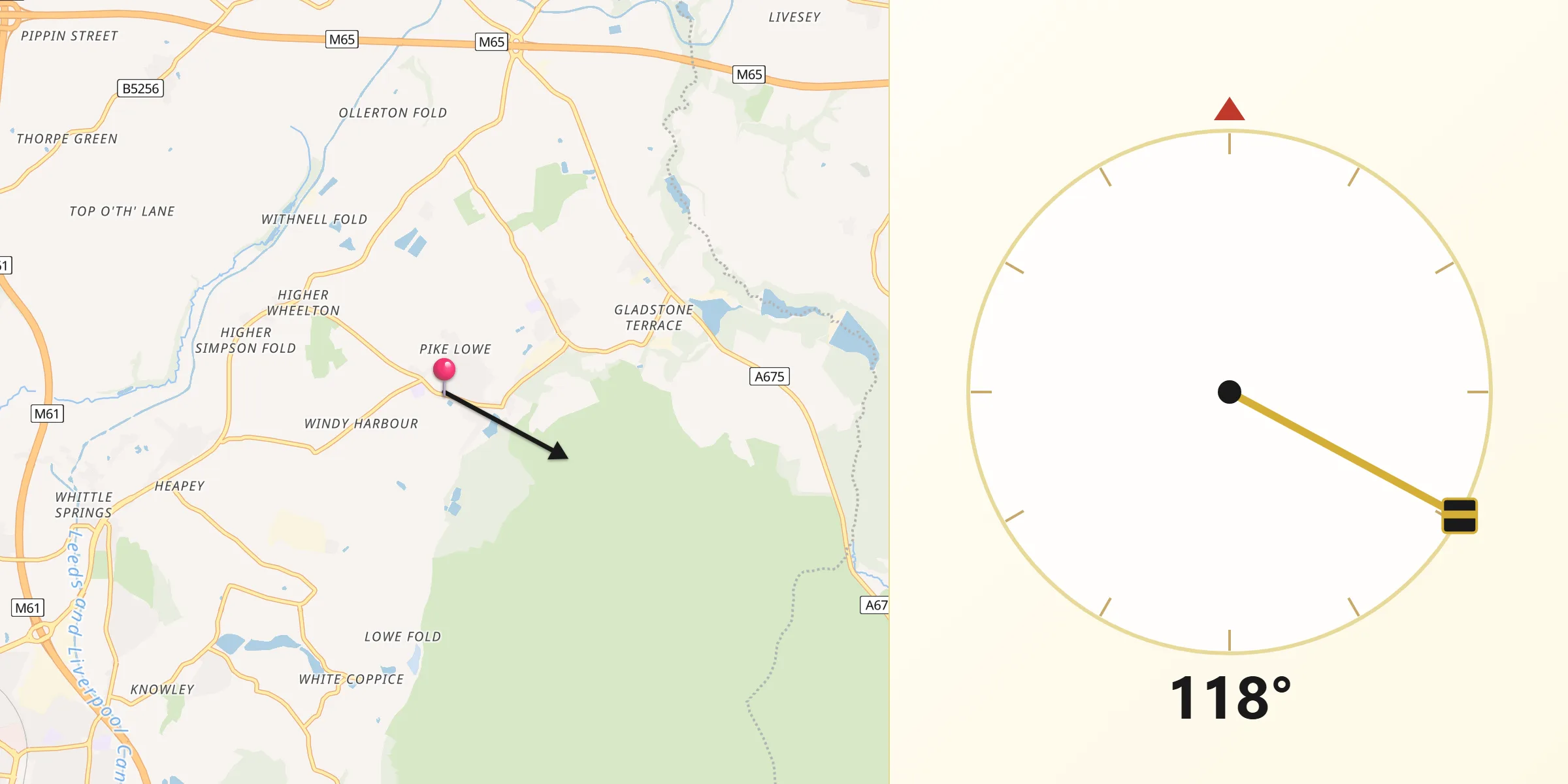 Qibla Direction from Brinscall