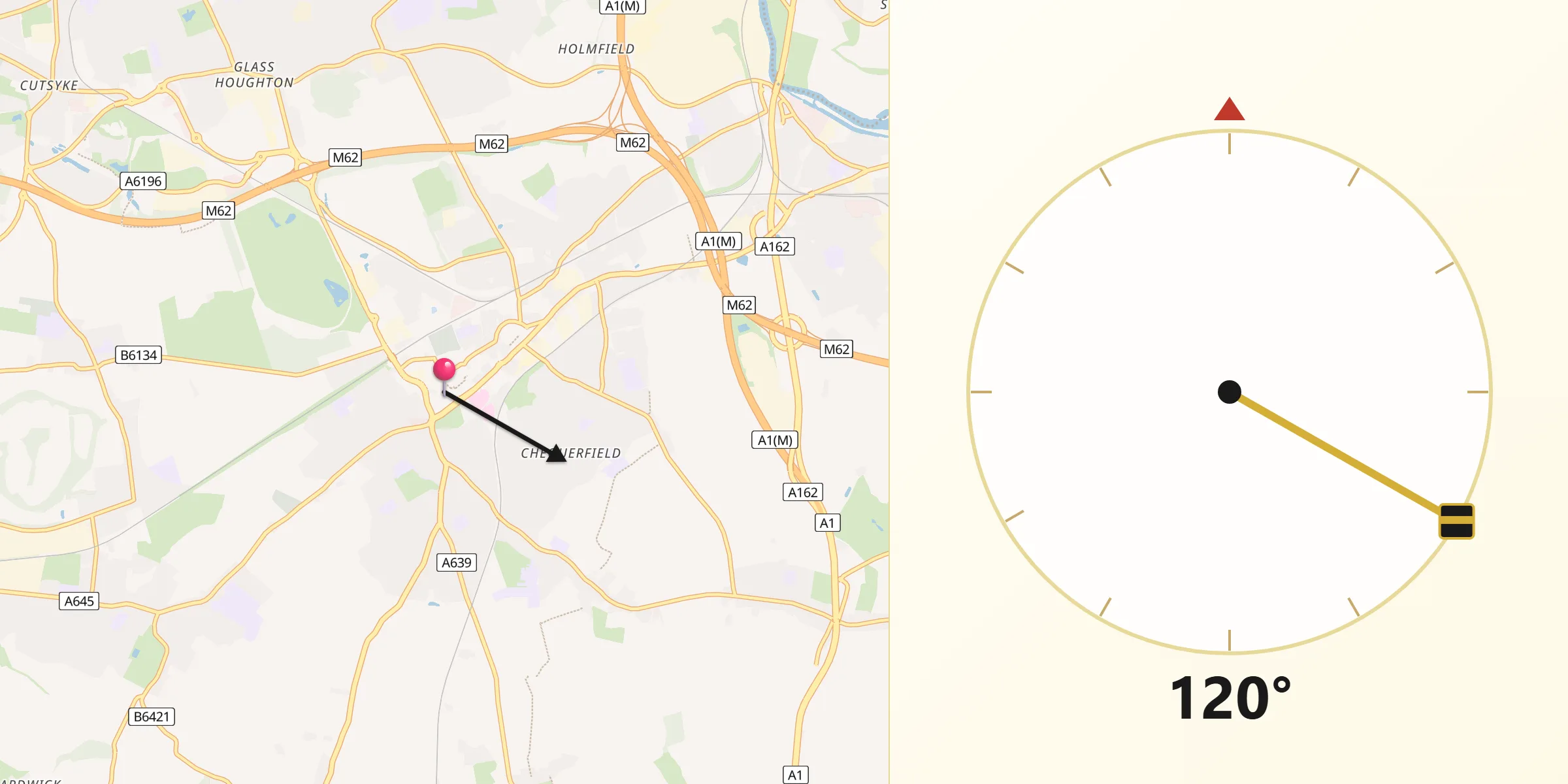 Qibla Direction from Pontefract