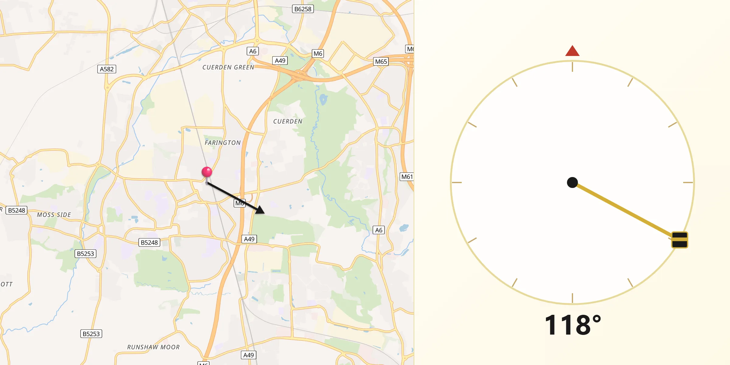 Qibla Direction from Leyland