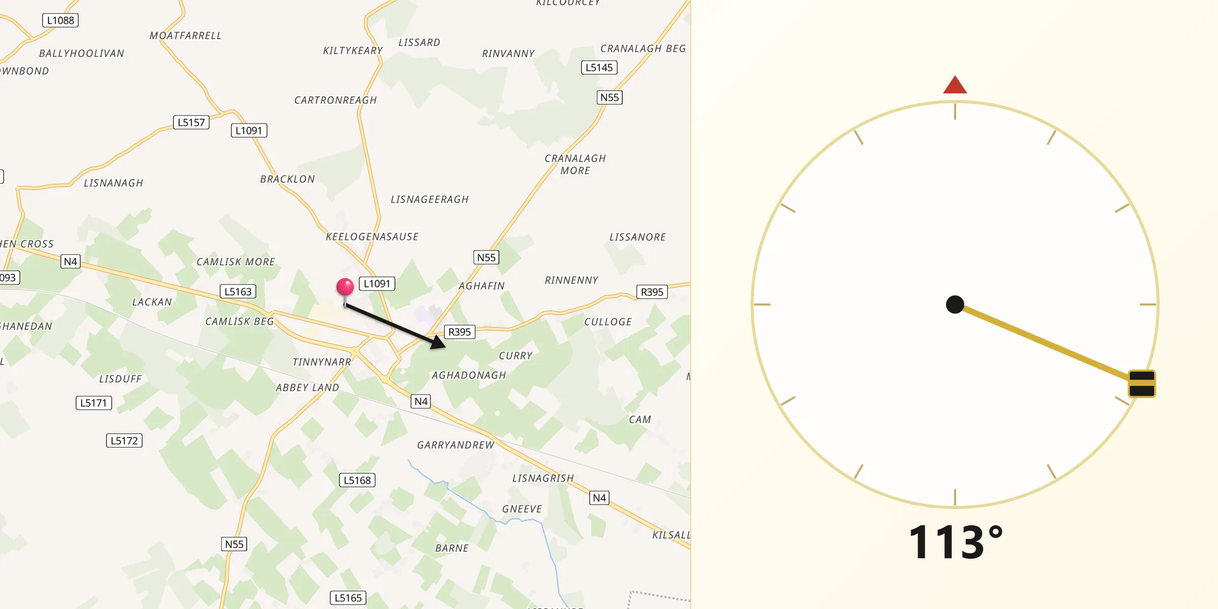 Qibla Direction from Edgeworthstown
