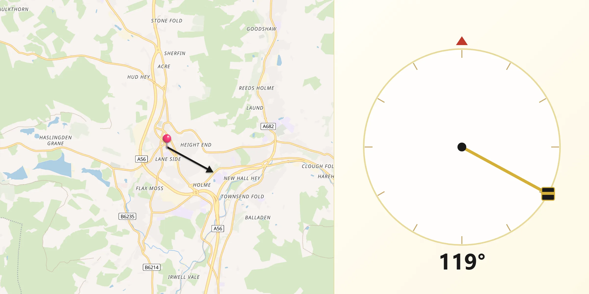 Qibla Direction from Haslingden