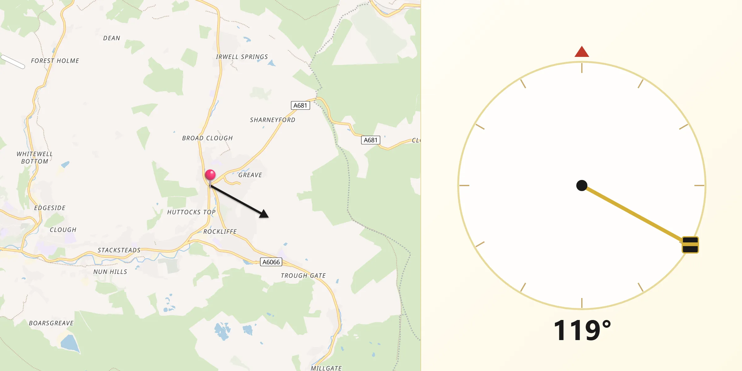 Qibla Direction from Bacup