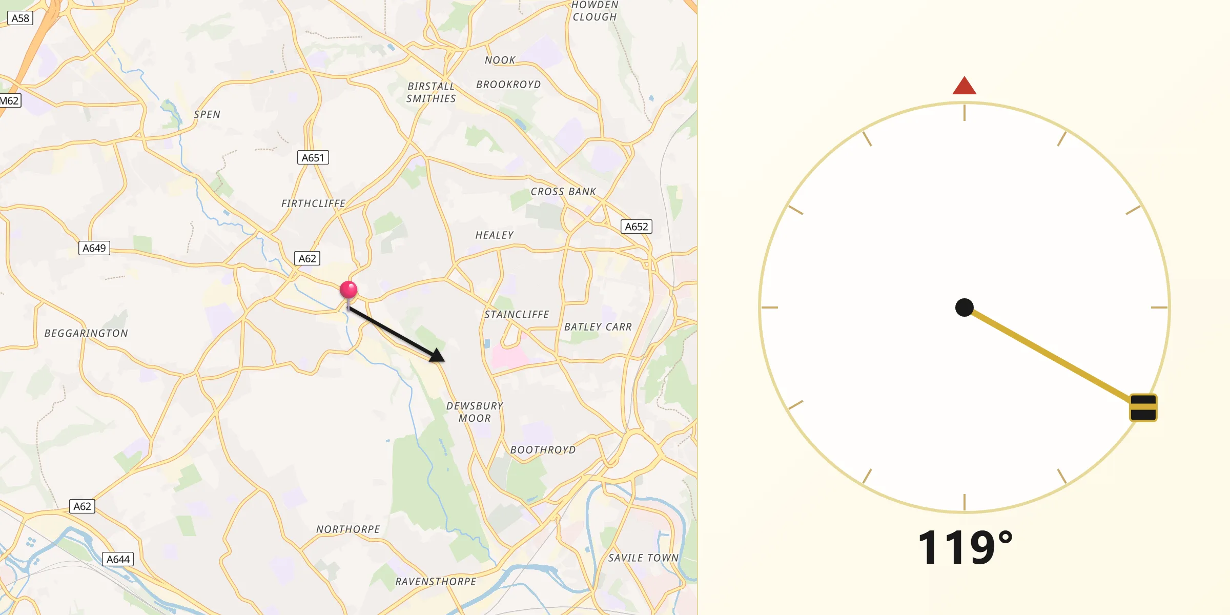 Qibla Direction from Heckmondwike