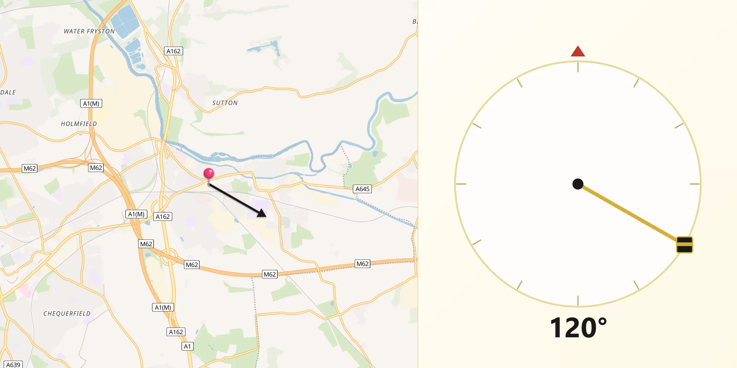 Qibla Direction from Knottingley