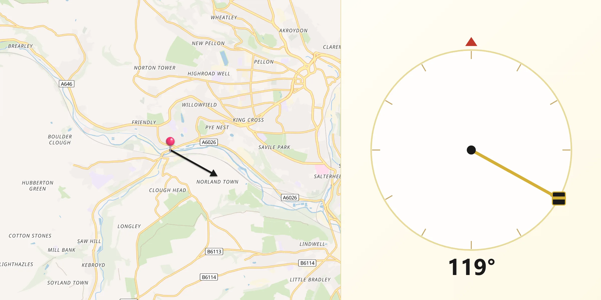 Qibla Direction from Sowerby Bridge