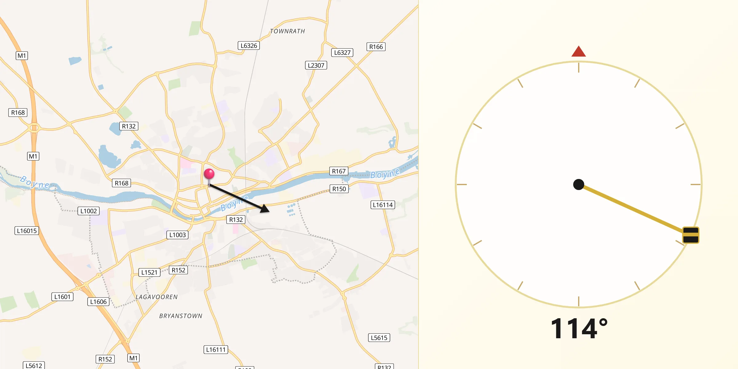 Qibla Direction from Drogheda