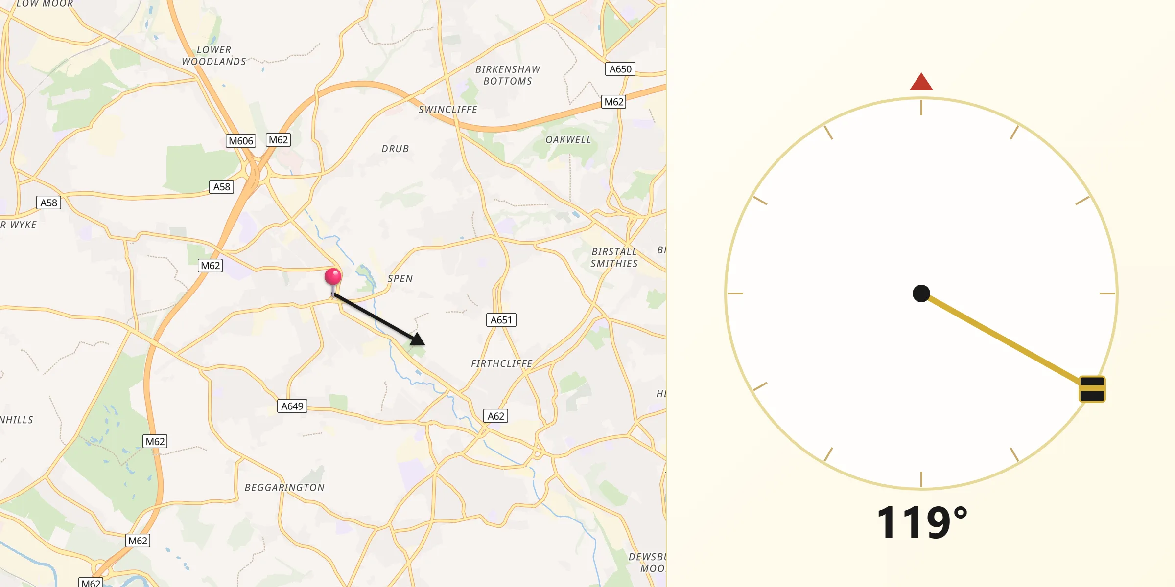 Qibla Direction from Cleckheaton