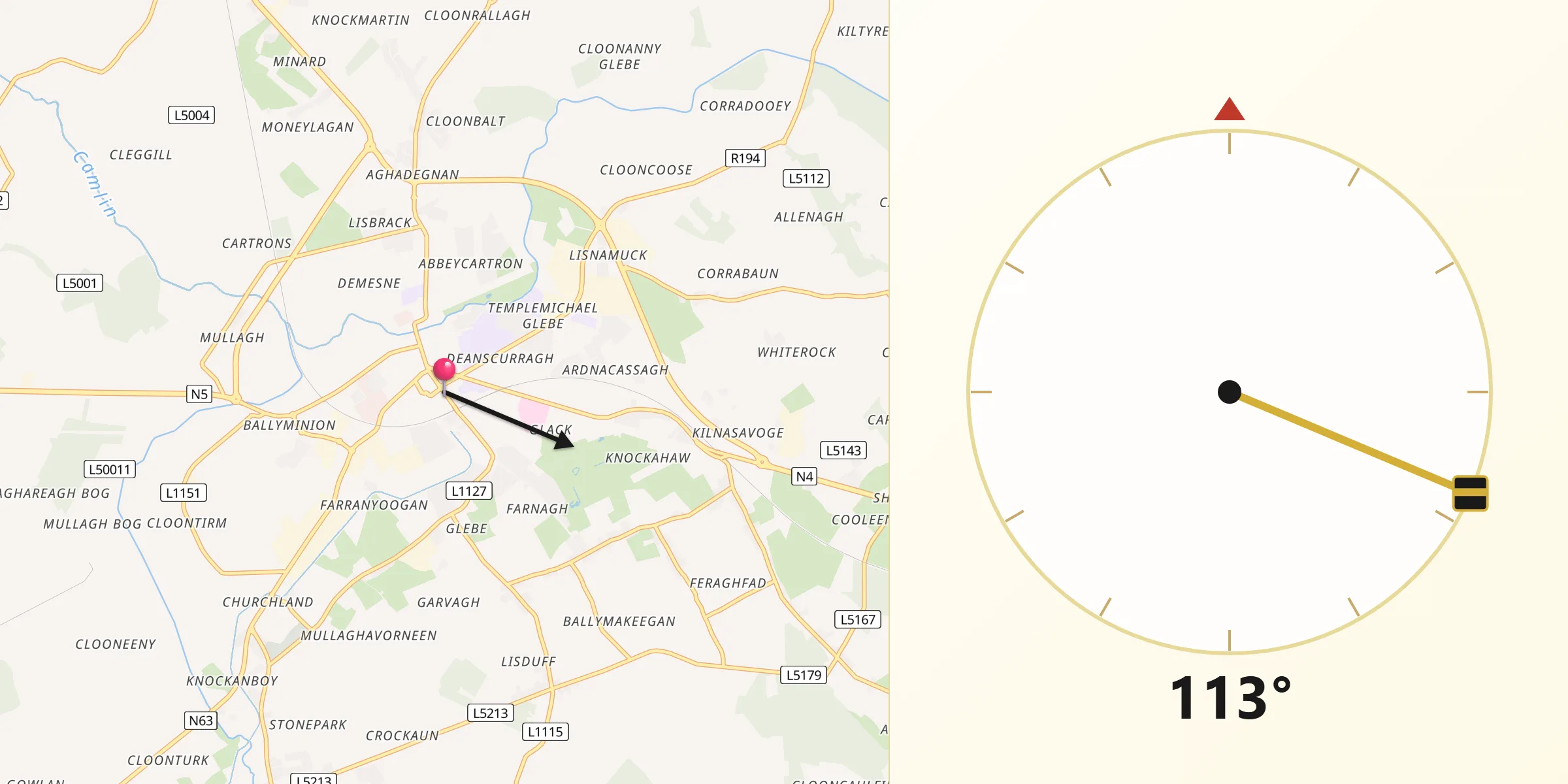 Qibla Direction from Longford