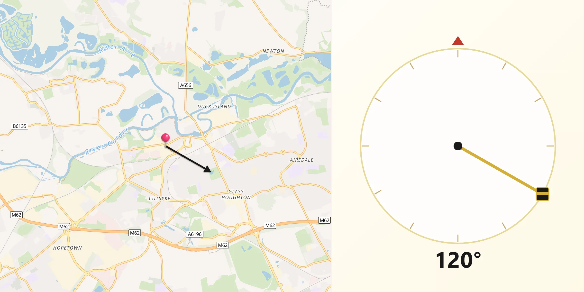 Qibla Direction from Castleford