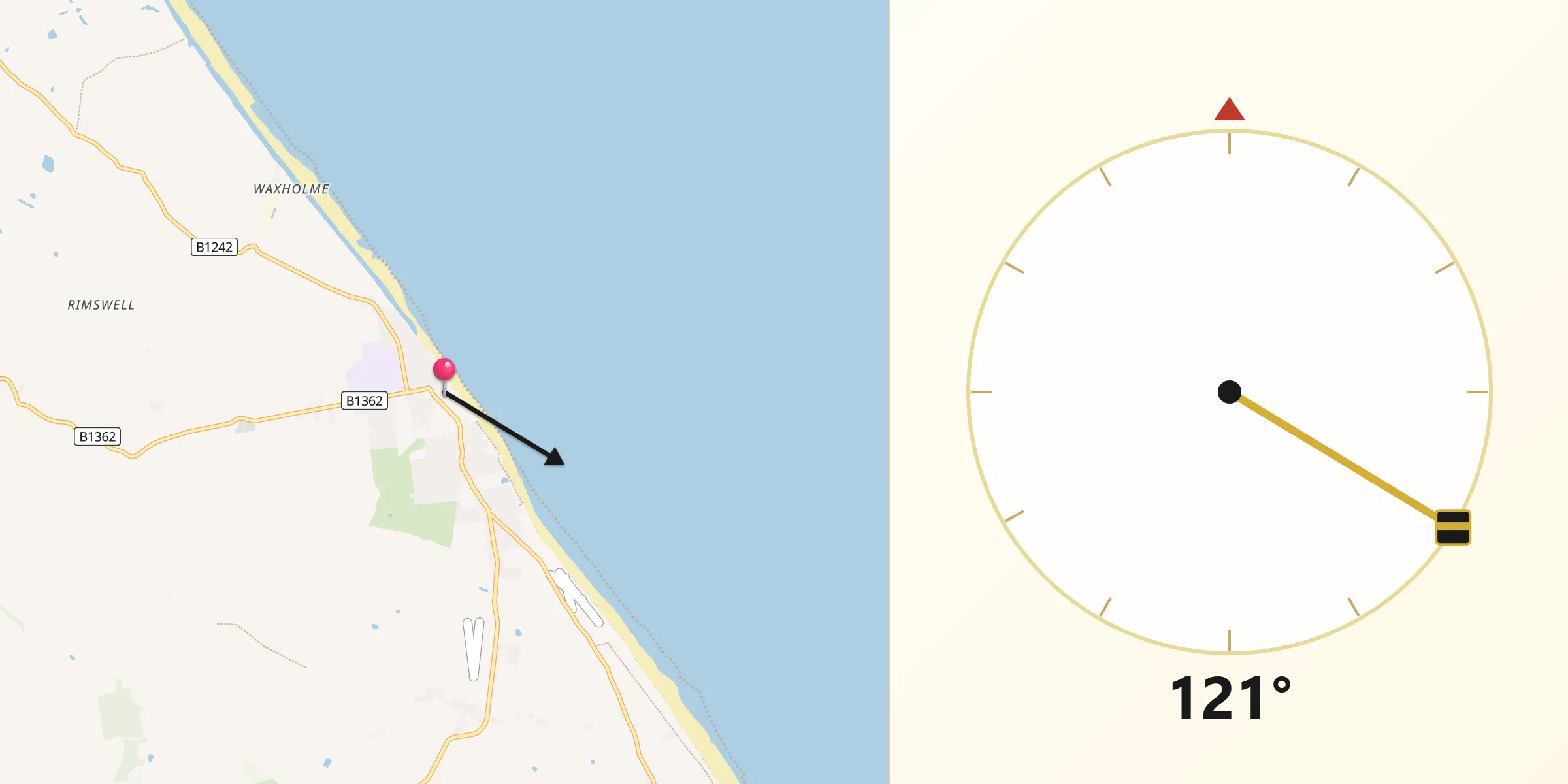 Qibla Direction from Withernsea