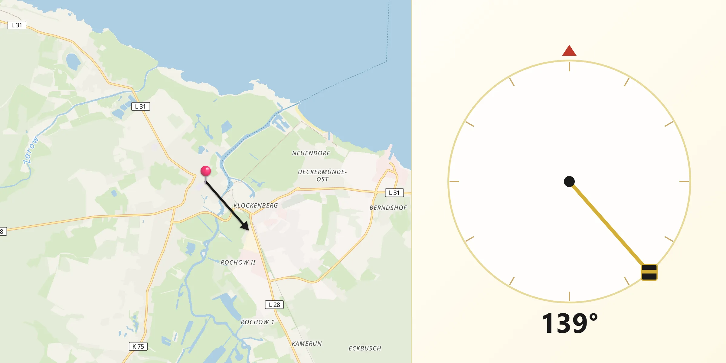 Qibla-Richtung von Ueckermünde