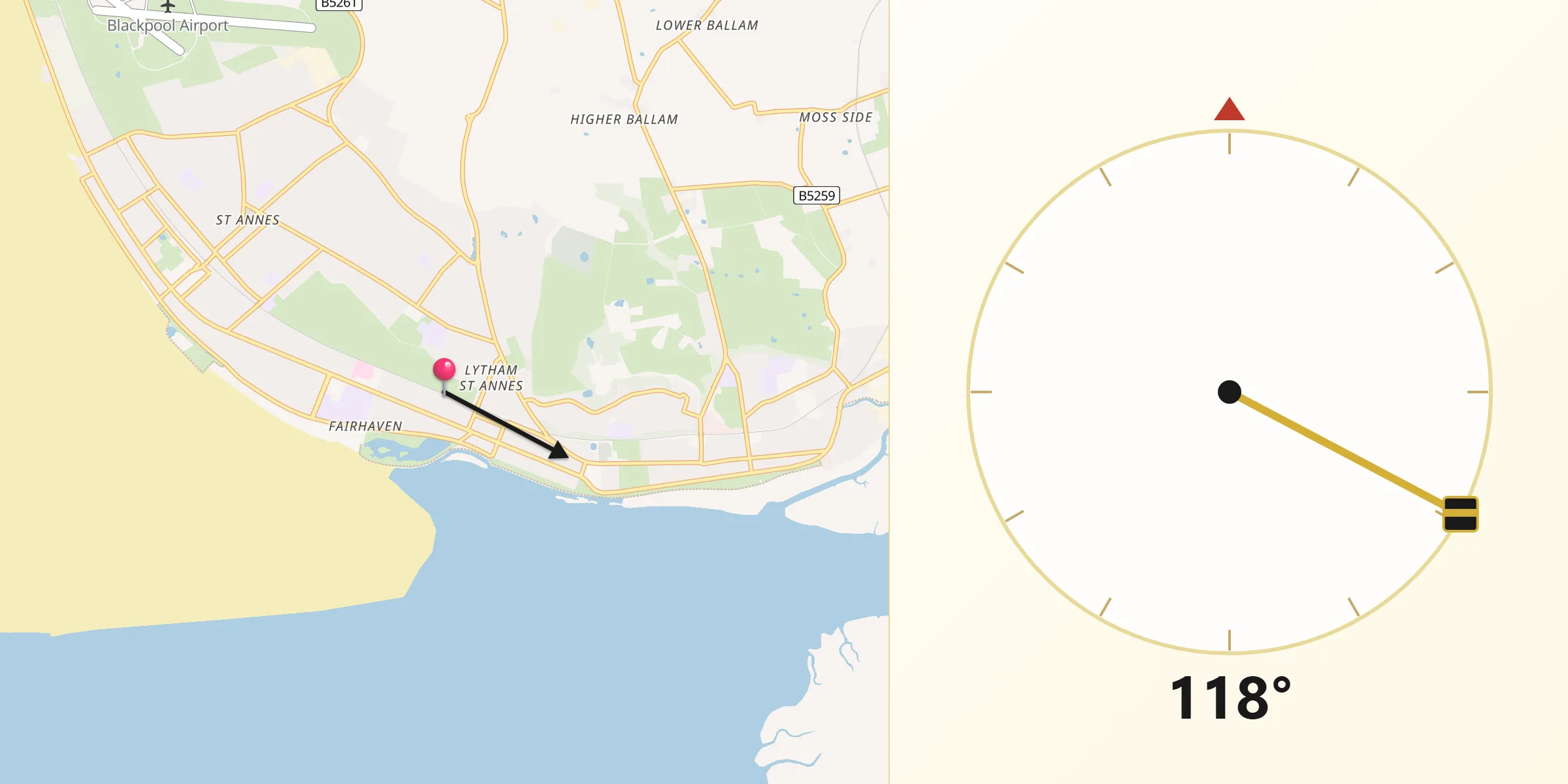 Qibla Direction from Lytham St Annes