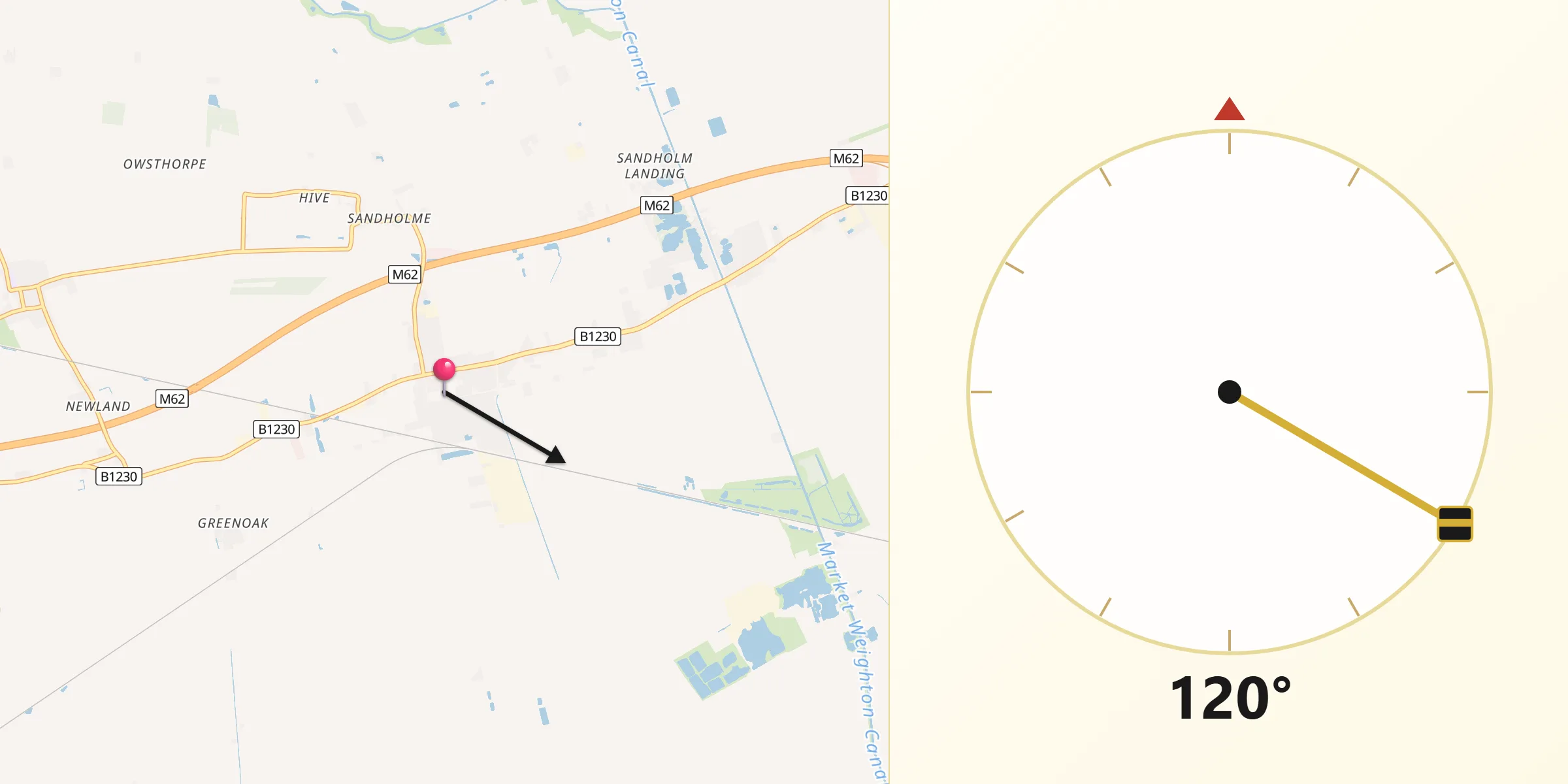 Qibla Direction from Gilberdyke