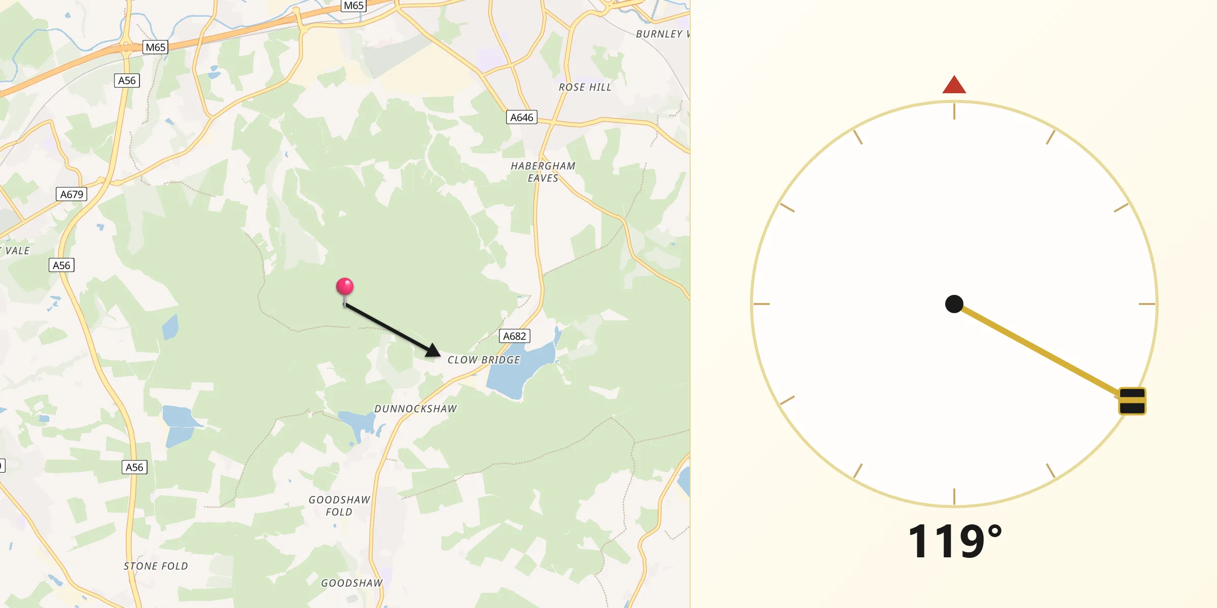 Qibla Direction from Hameldon Hill
