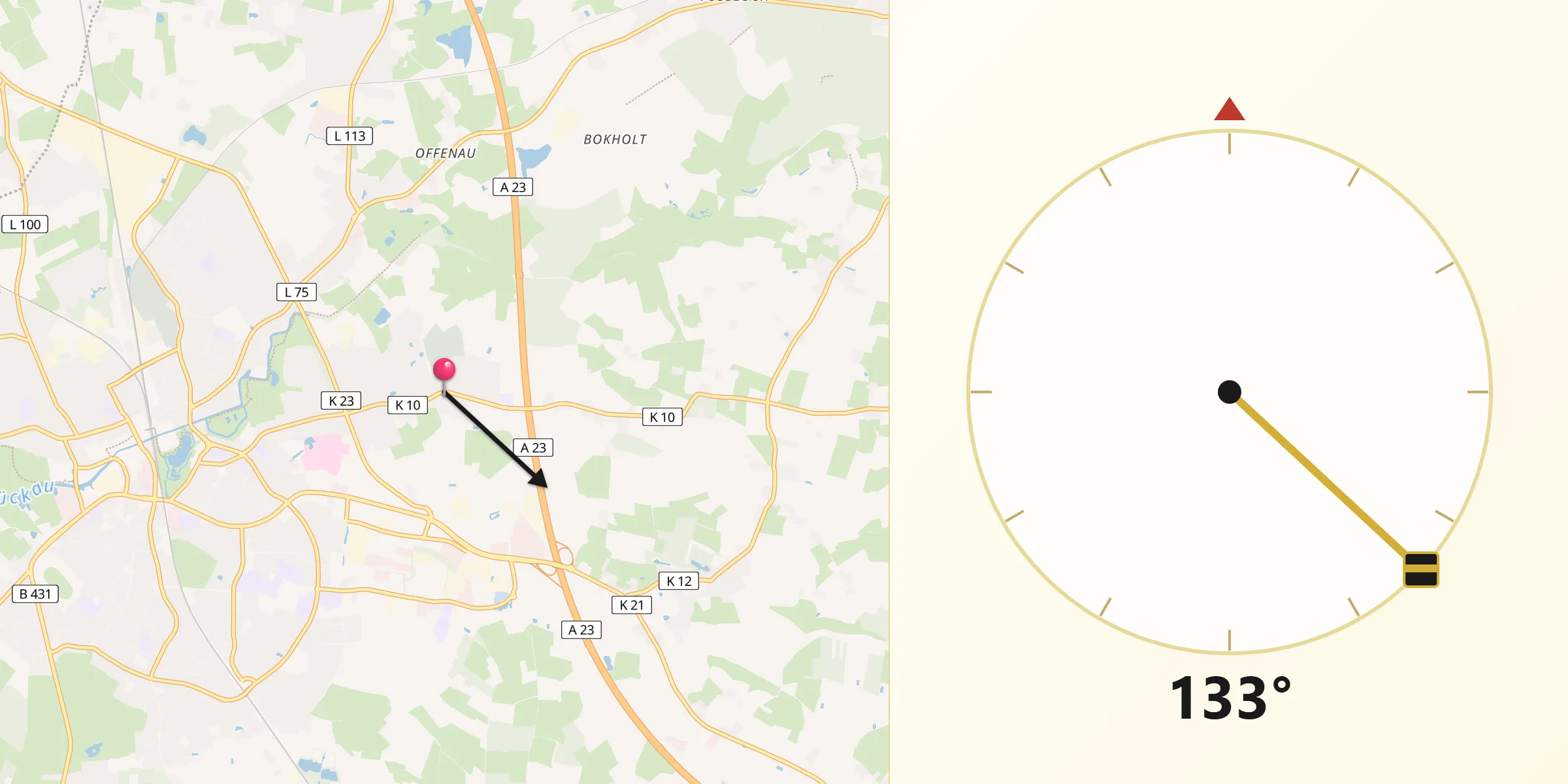 Qibla-Richtung von Kölln-Reisiek