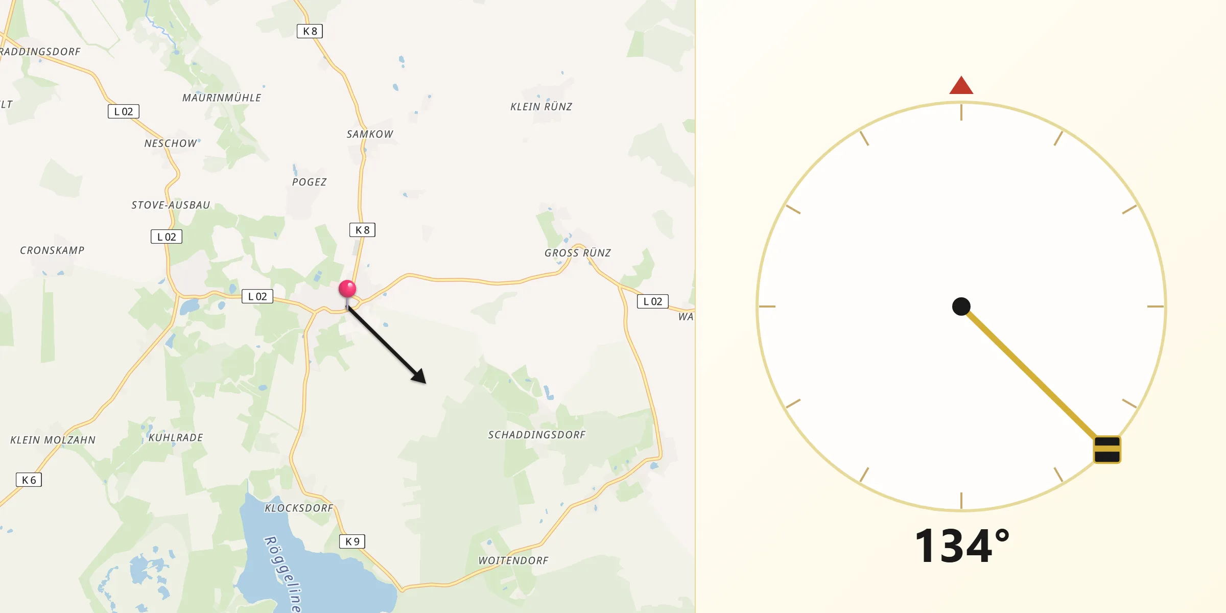 Qibla-Richtung von Carlow