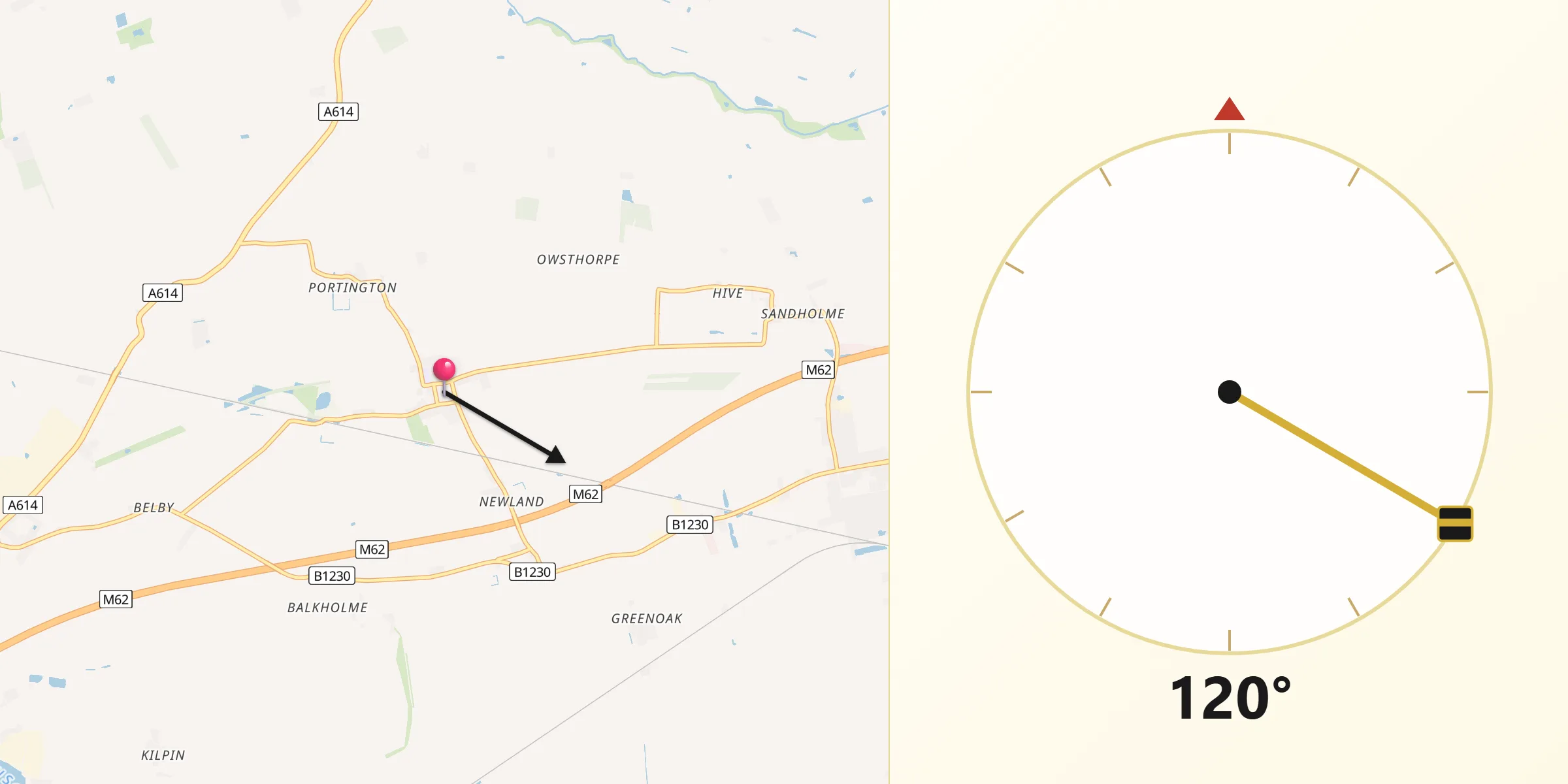 Qibla Direction from Eastrington