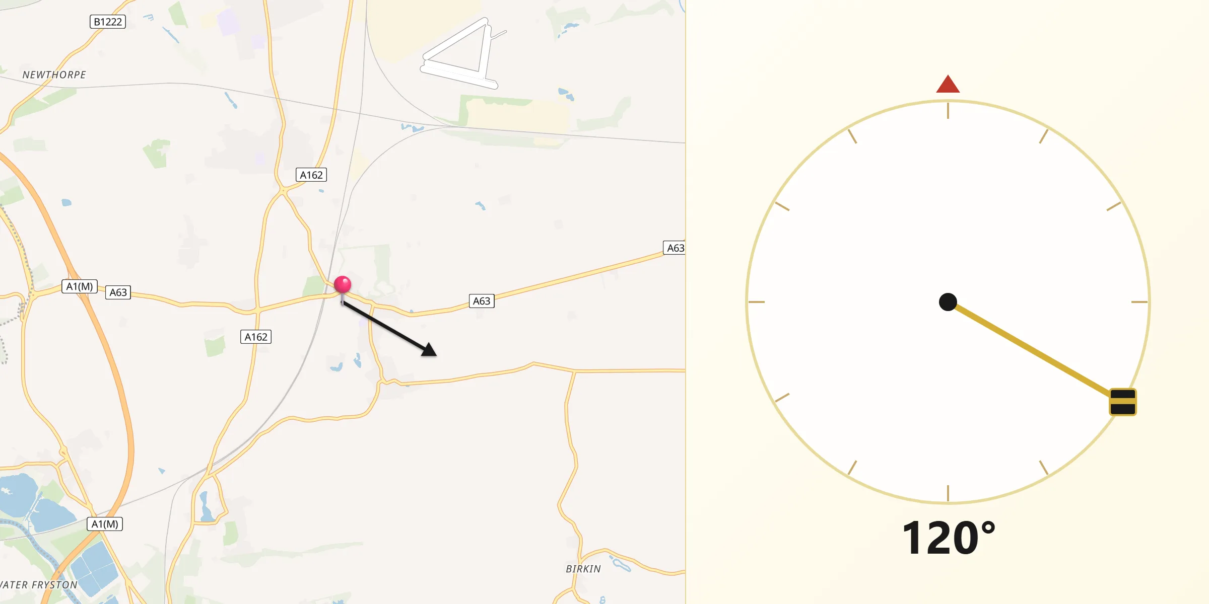 Qibla Direction from Monk Fryston