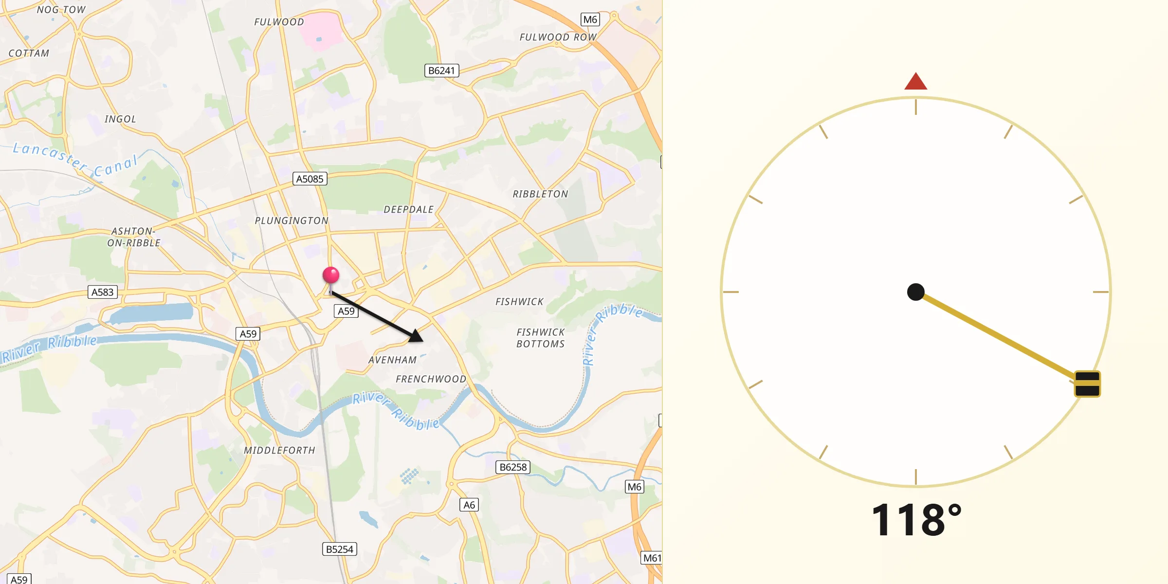 Direction vers la Qibla depuis Preston