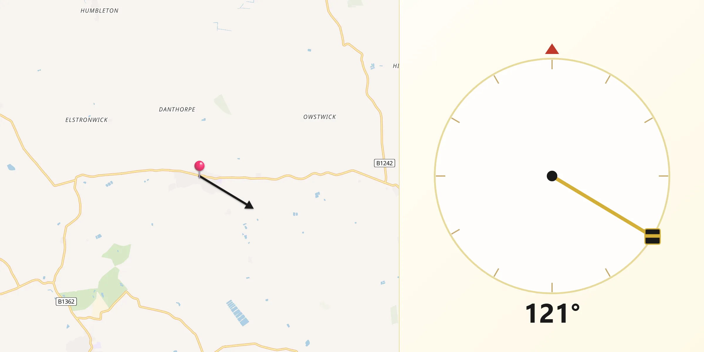 Qibla Direction from Burton Pidsea