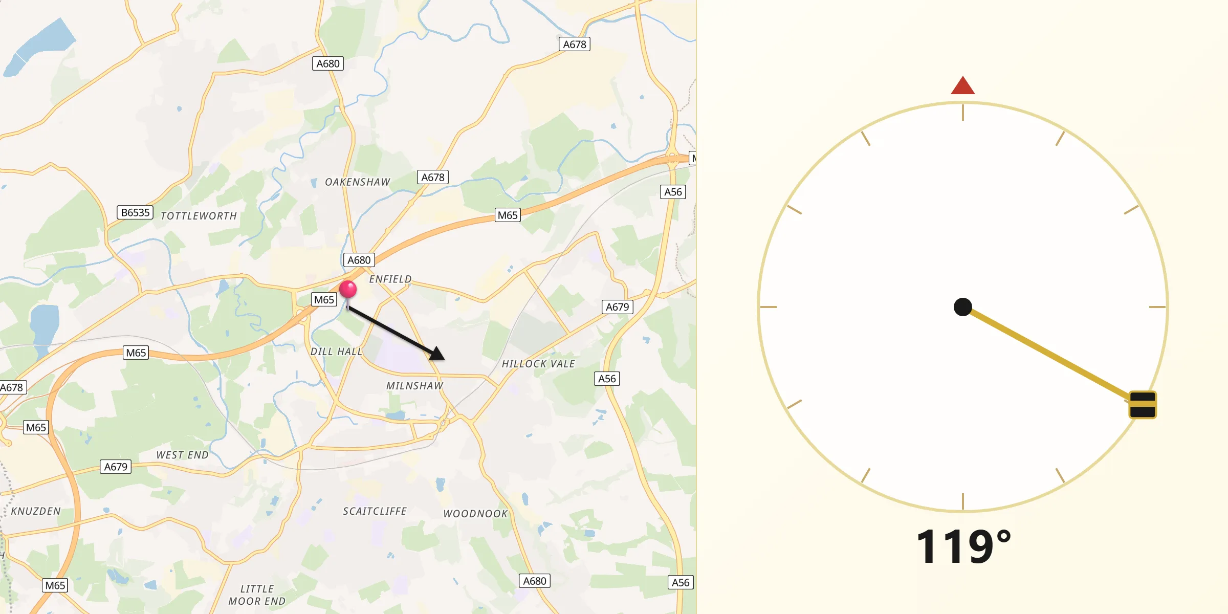 Qibla Direction from Clayton le Moors