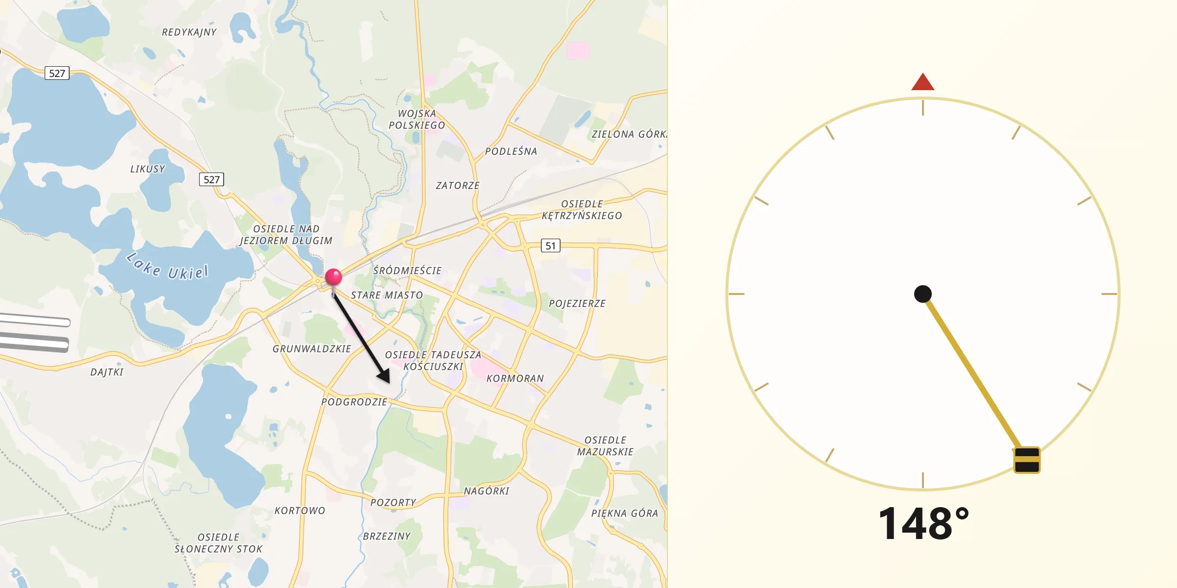 Kierunek Qibla z Olsztyn